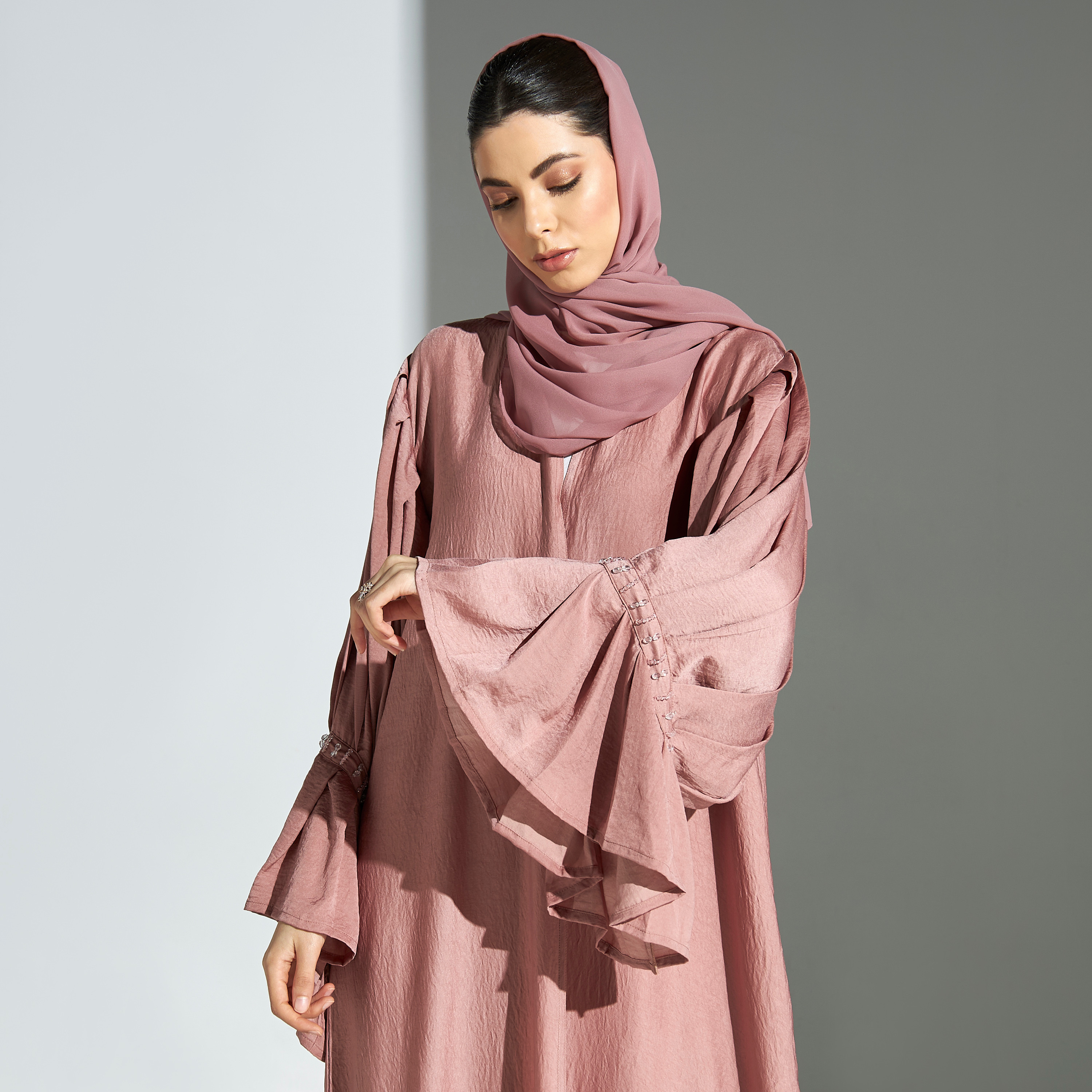 Malikah Sequinned Abaya with Hijab-women-arabicclothing-abayas-image-2