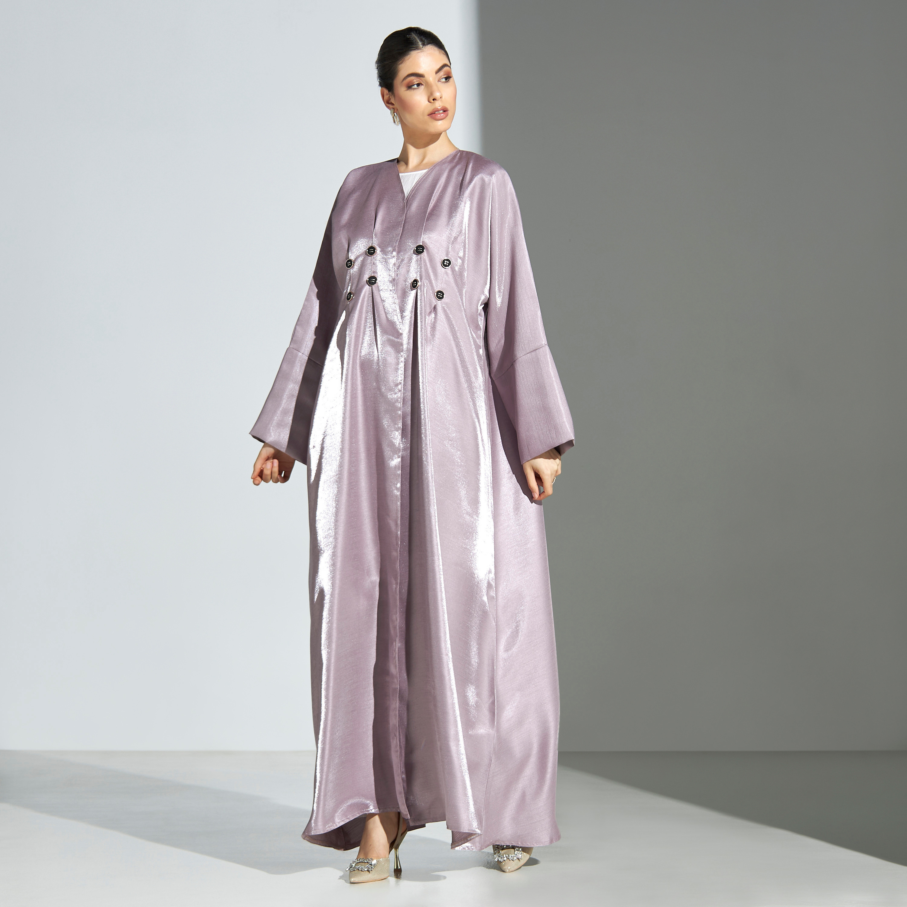 Malikah Solid Abaya with Button Detail and Hijab-women-arabicclothing-abayas-image-1