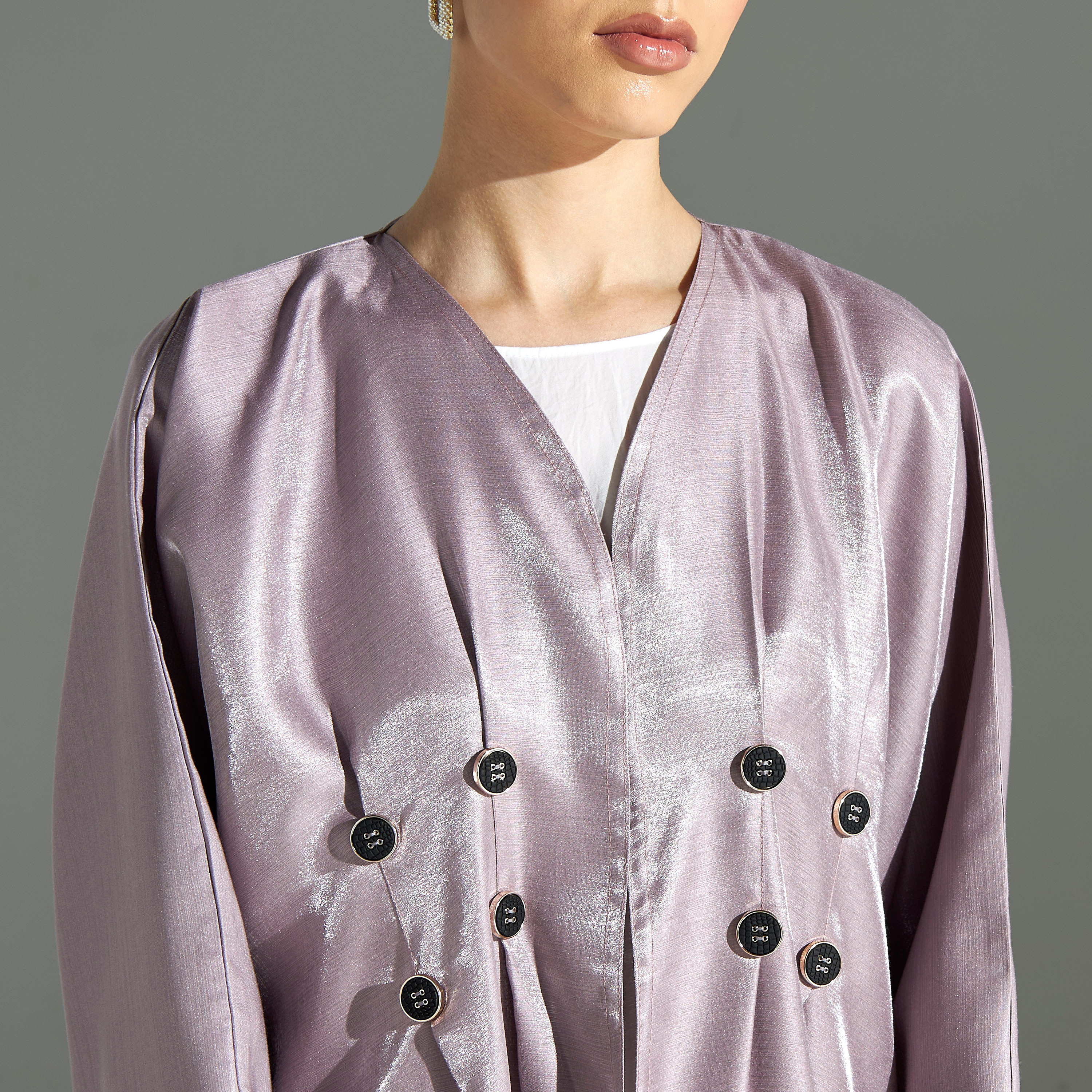 Malikah Solid Abaya with Button Detail and Hijab-women-arabicclothing-abayas-image-3