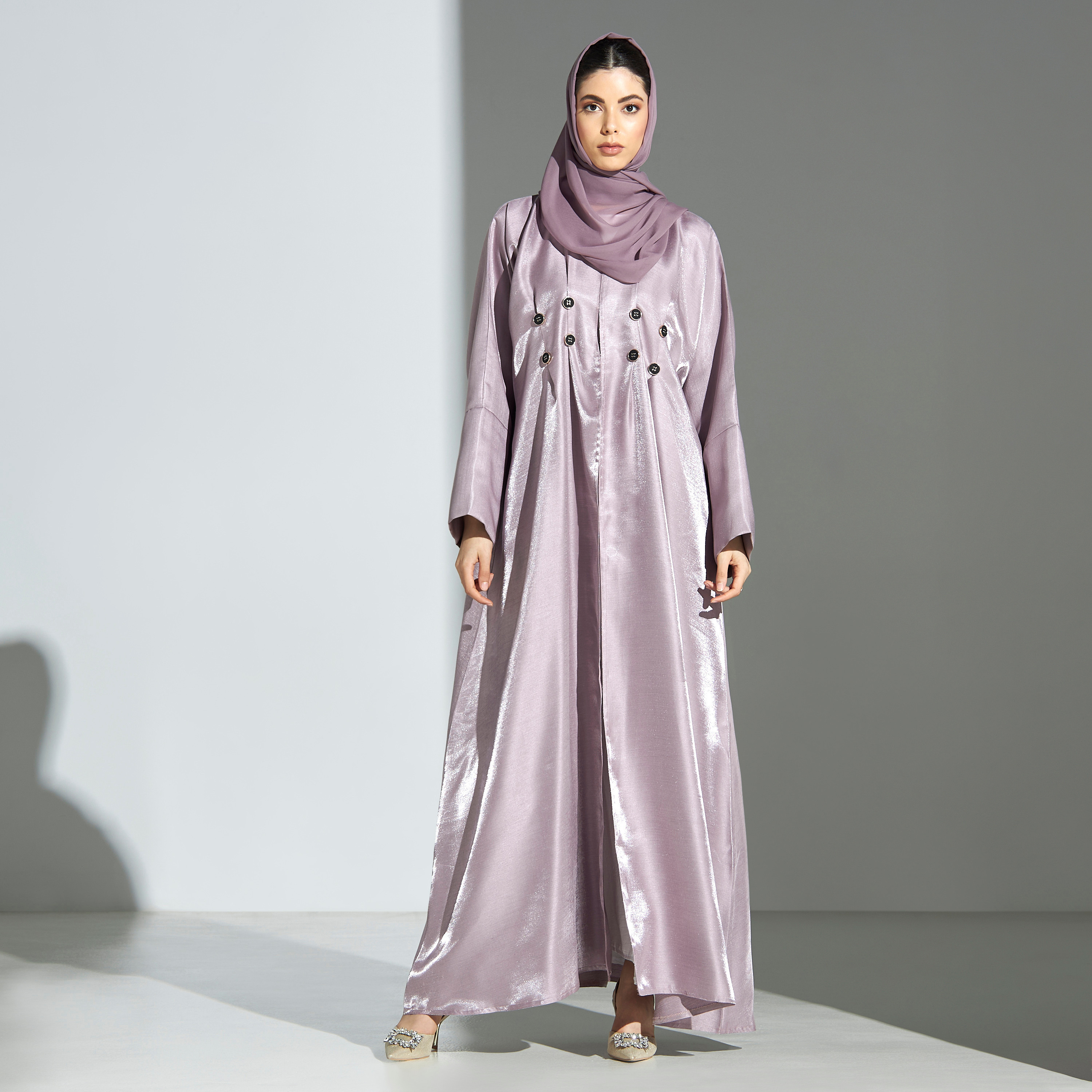 Malikah Solid Abaya with Button Detail and Hijab-women-arabicclothing-abayas-image-4