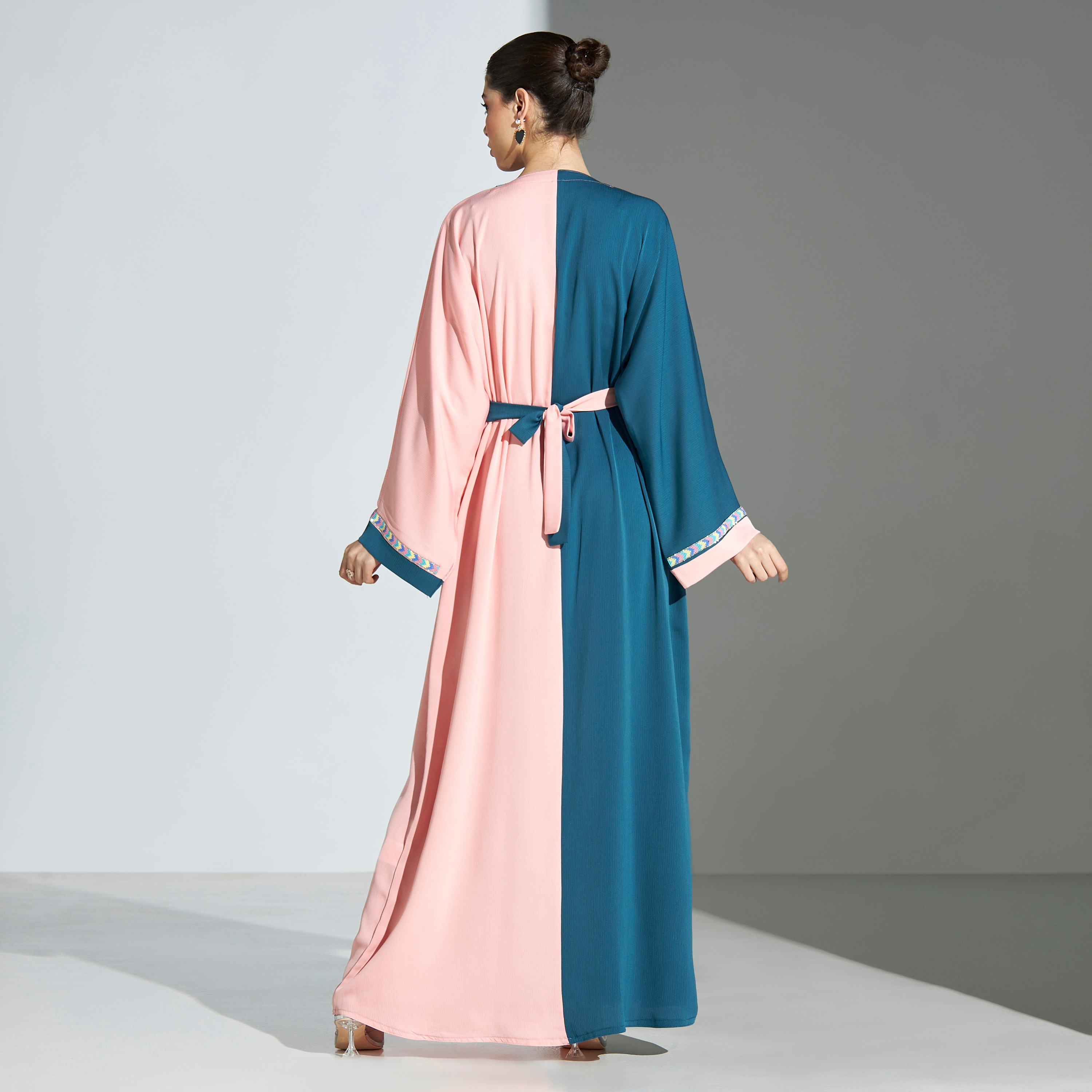 Malikah Colorblock Abaya with Embroidered Detail and Hijab-women-arabicclothing-abayas-image-5