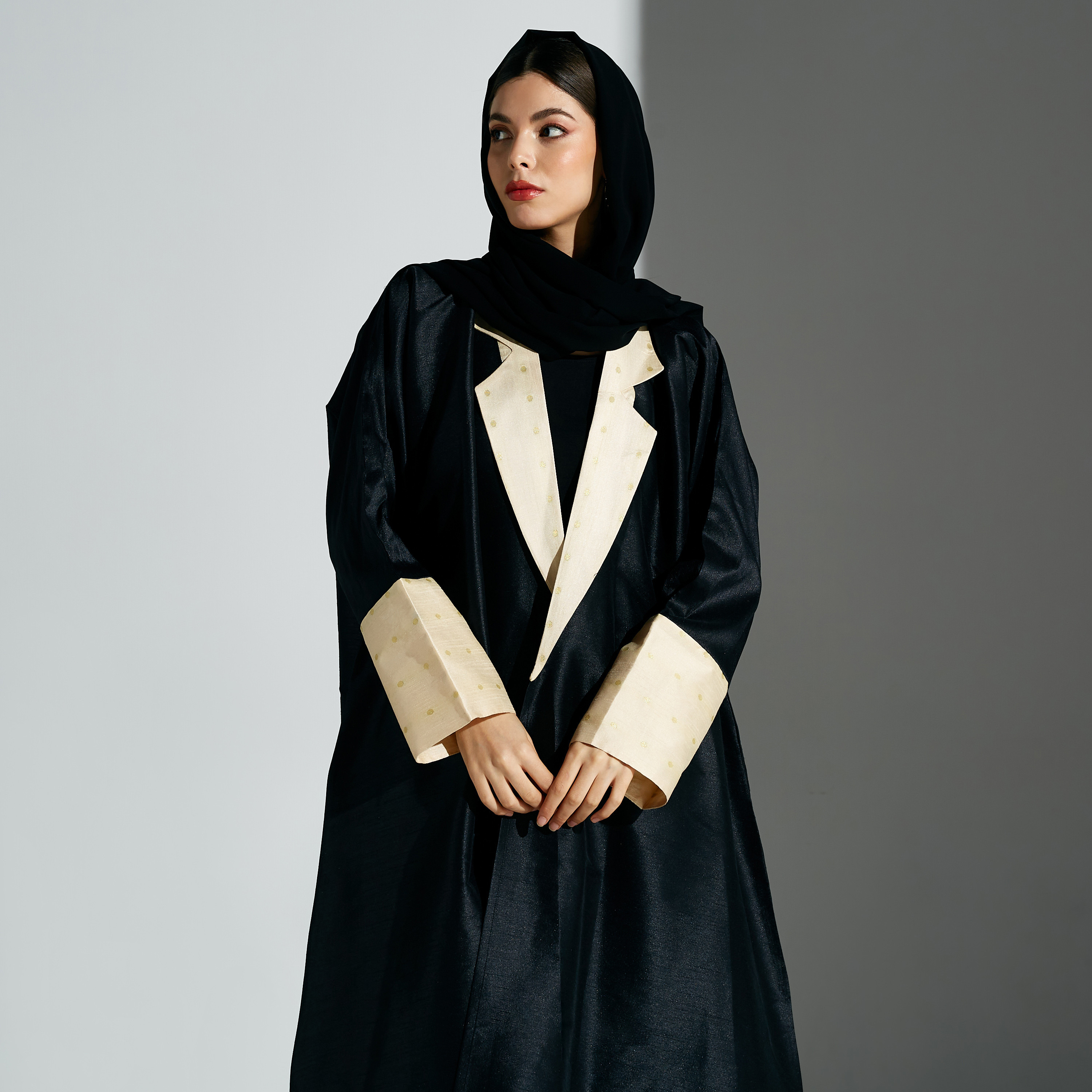 Malikah Abaya with Printed Collar and Hijab-women-arabicclothing-abayas-image-2