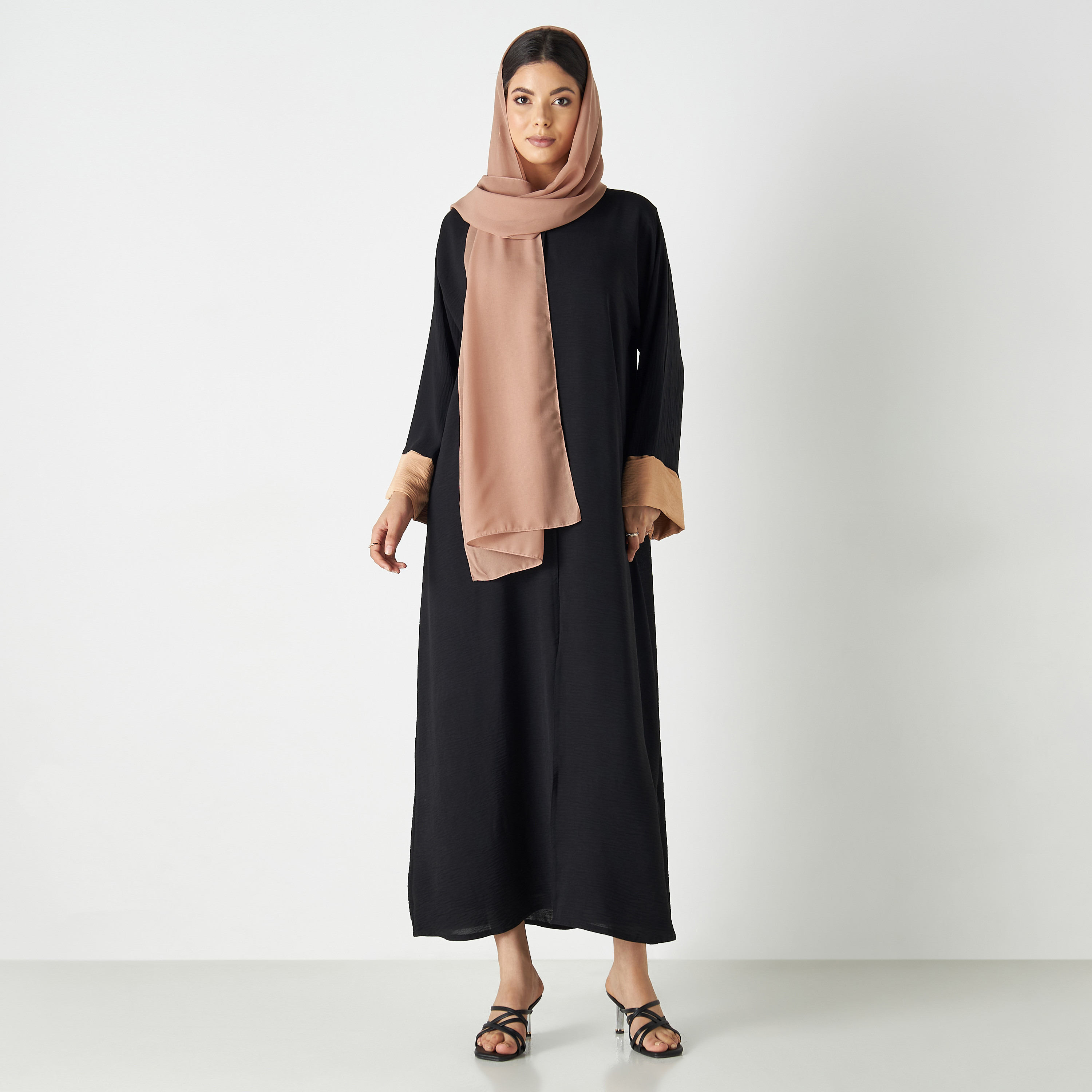 Set of 3 - Malikah Solid Abaya with 2 Hijabs-women-arabicclothing-abayas-image-1
