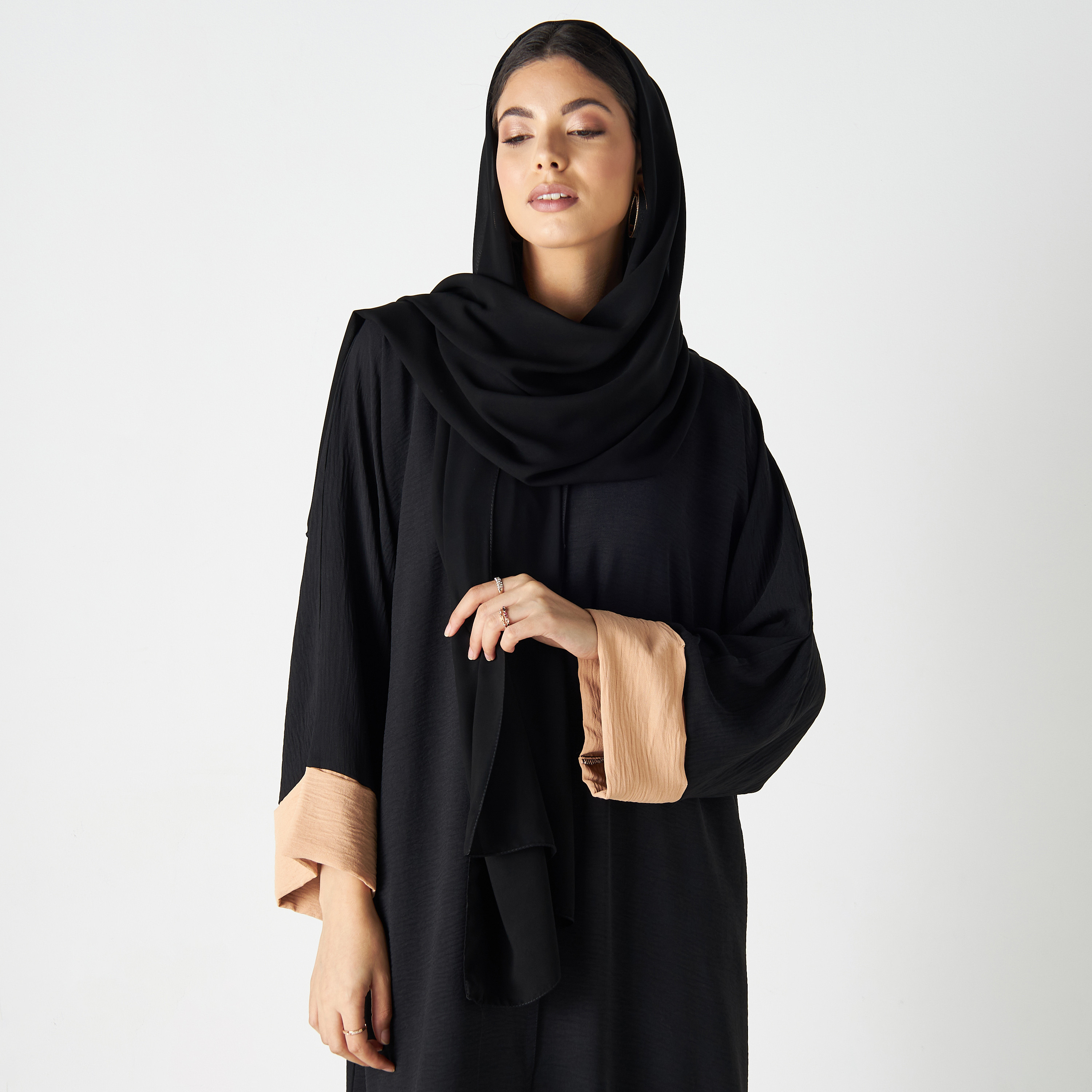 Set of 3 - Malikah Solid Abaya with 2 Hijabs-women-arabicclothing-abayas-image-3