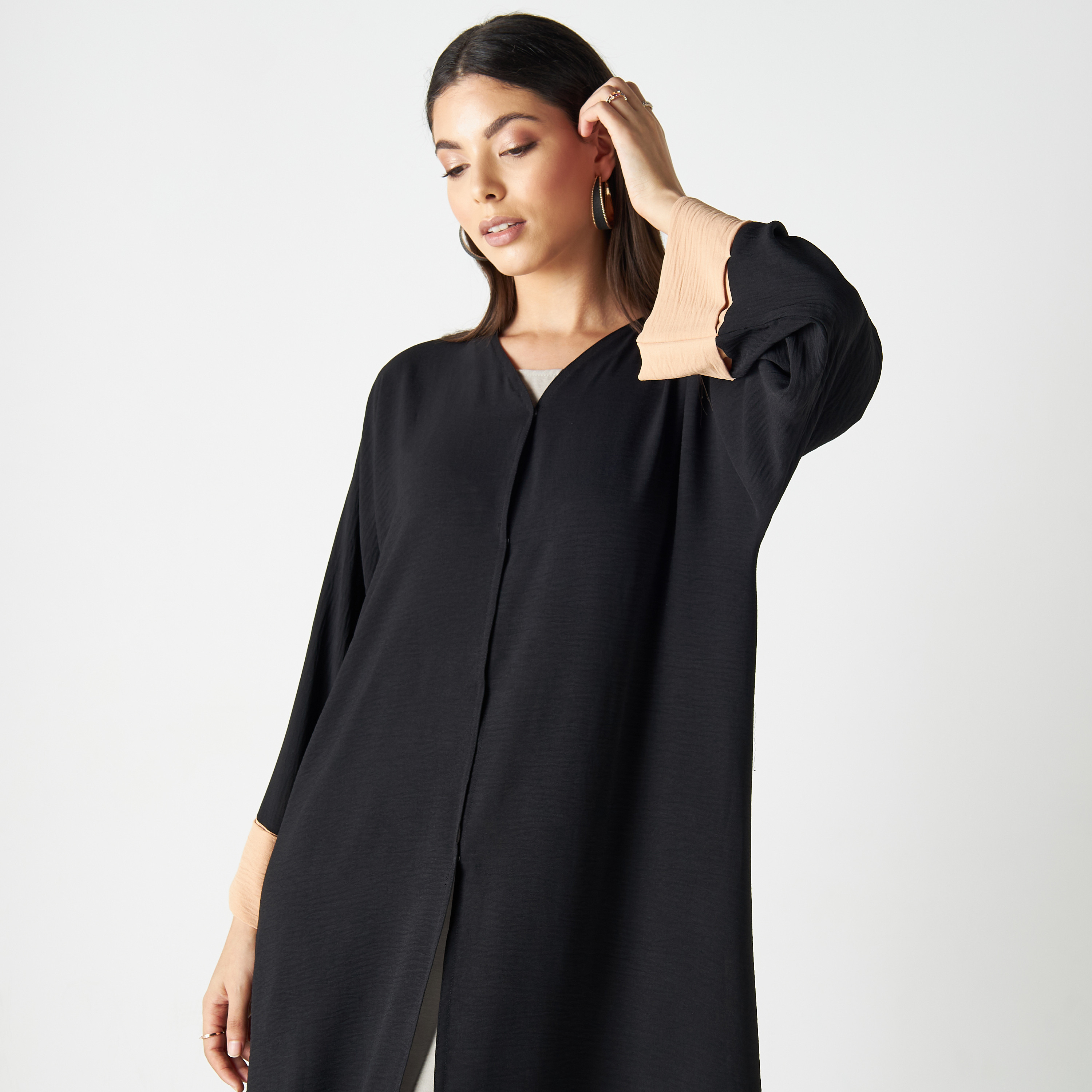 Set of 3 - Malikah Solid Abaya with 2 Hijabs-women-arabicclothing-abayas-image-5