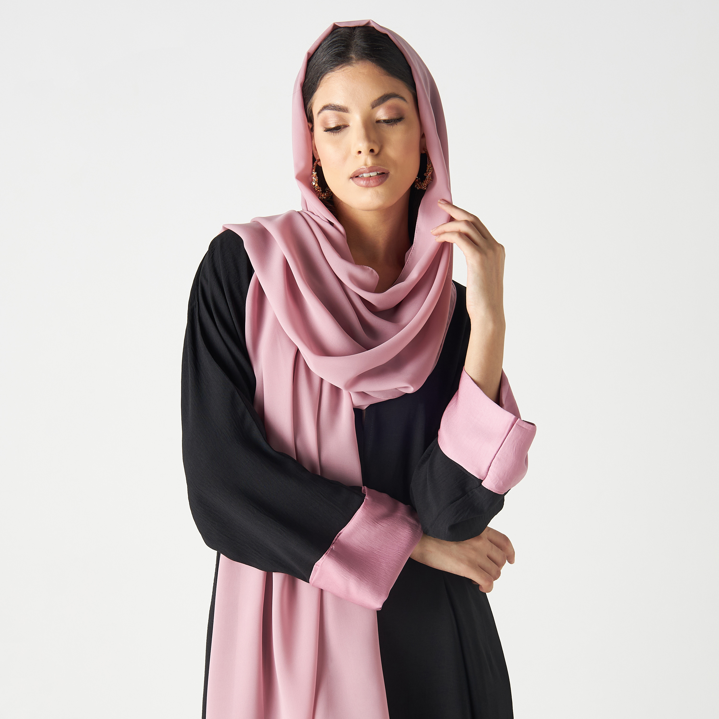Set of 3 - Malikah Solid Abaya with 2 Hijabs-women-arabicclothing-abayas-image-2