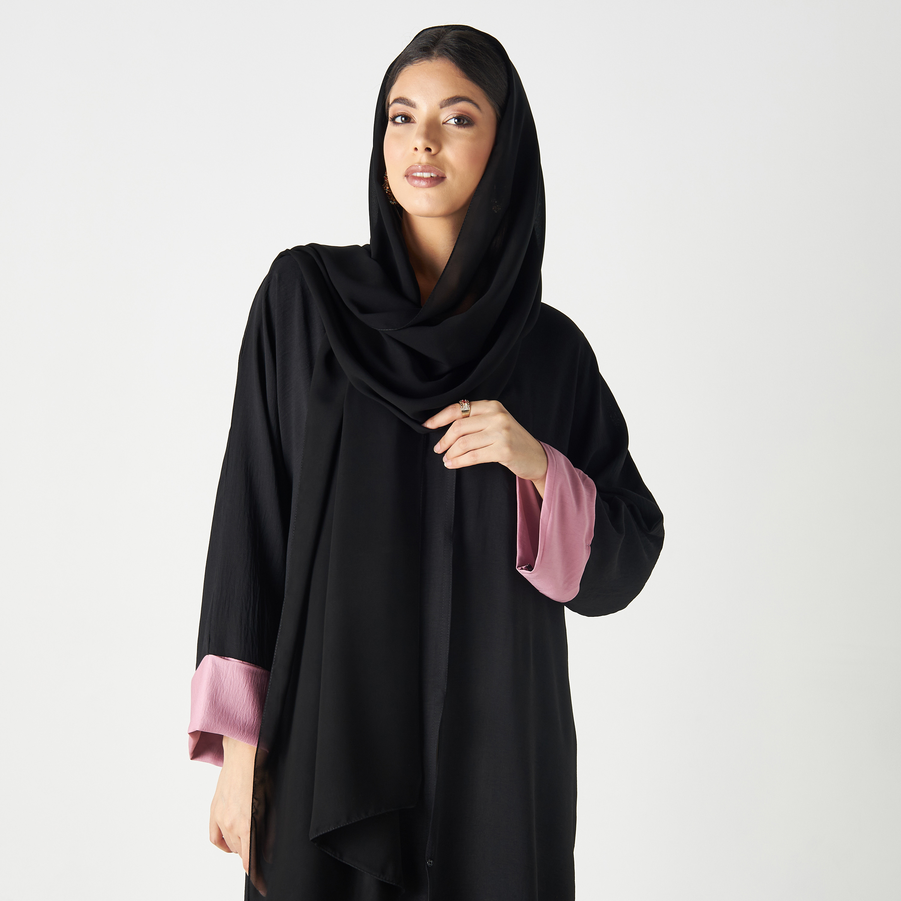 Set of 3 - Malikah Solid Abaya with 2 Hijabs-women-arabicclothing-abayas-image-3