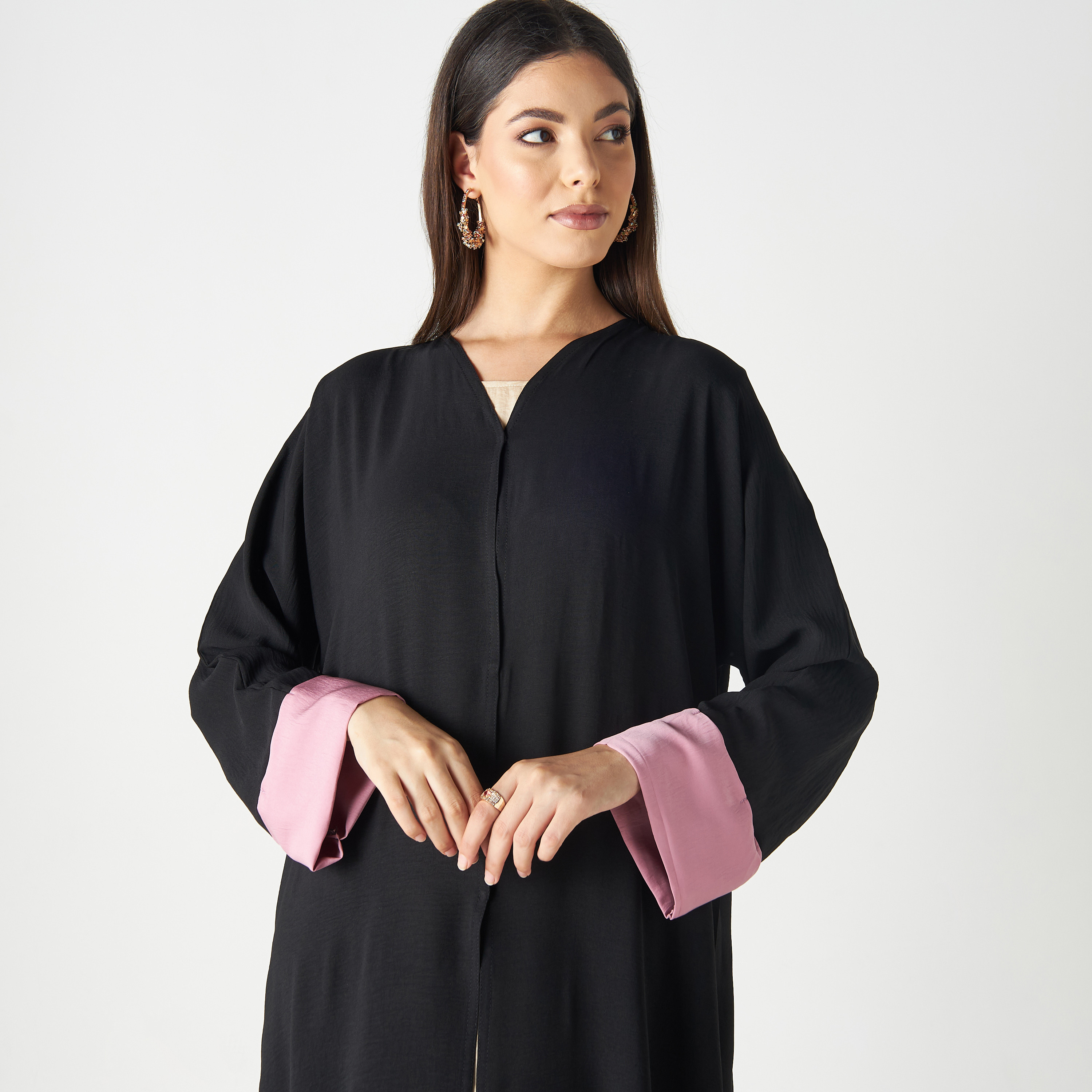 Set of 3 - Malikah Solid Abaya with 2 Hijabs-women-arabicclothing-abayas-image-5
