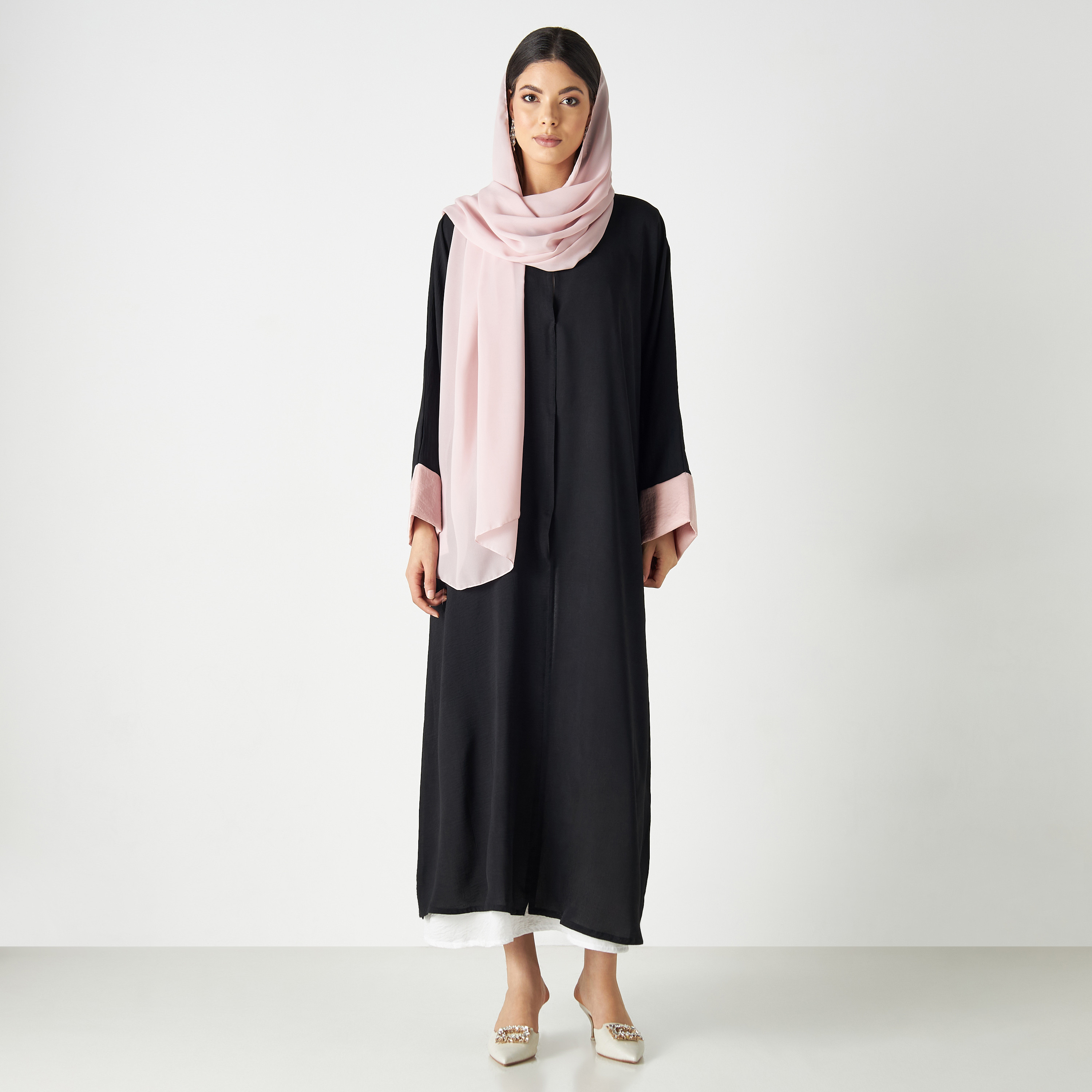 Set of 3 - Malikah Solid Abaya with 2 Hijabs-women-arabicclothing-abayas-image-1