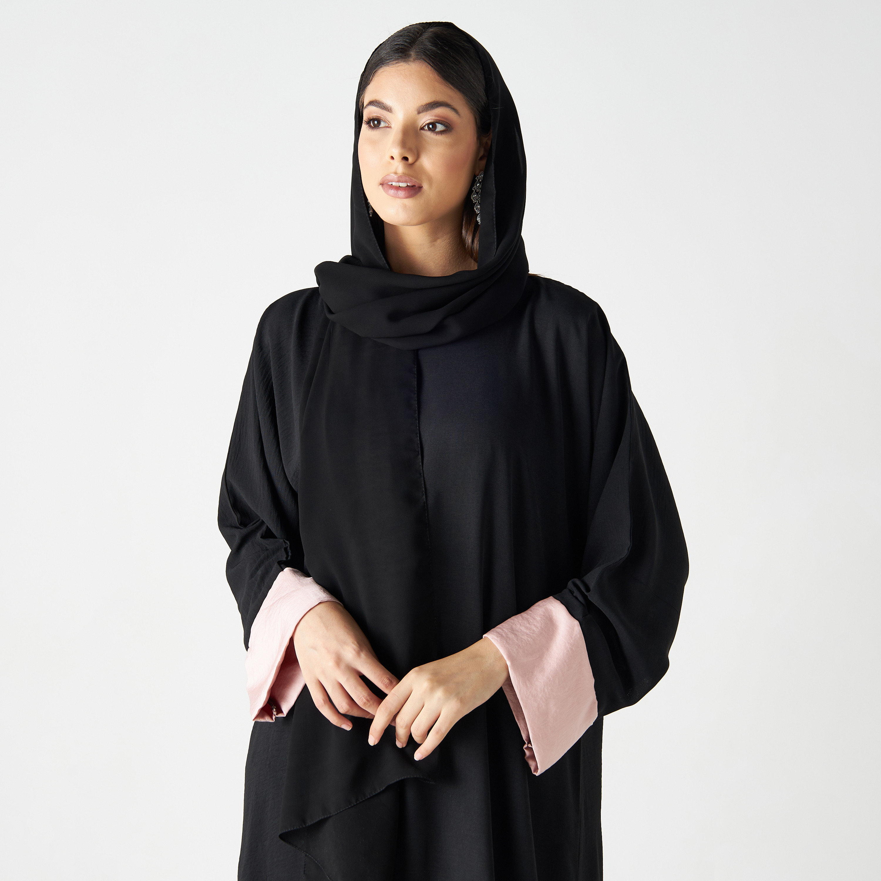 Set of 3 - Malikah Solid Abaya with 2 Hijabs-women-arabicclothing-abayas-image-2