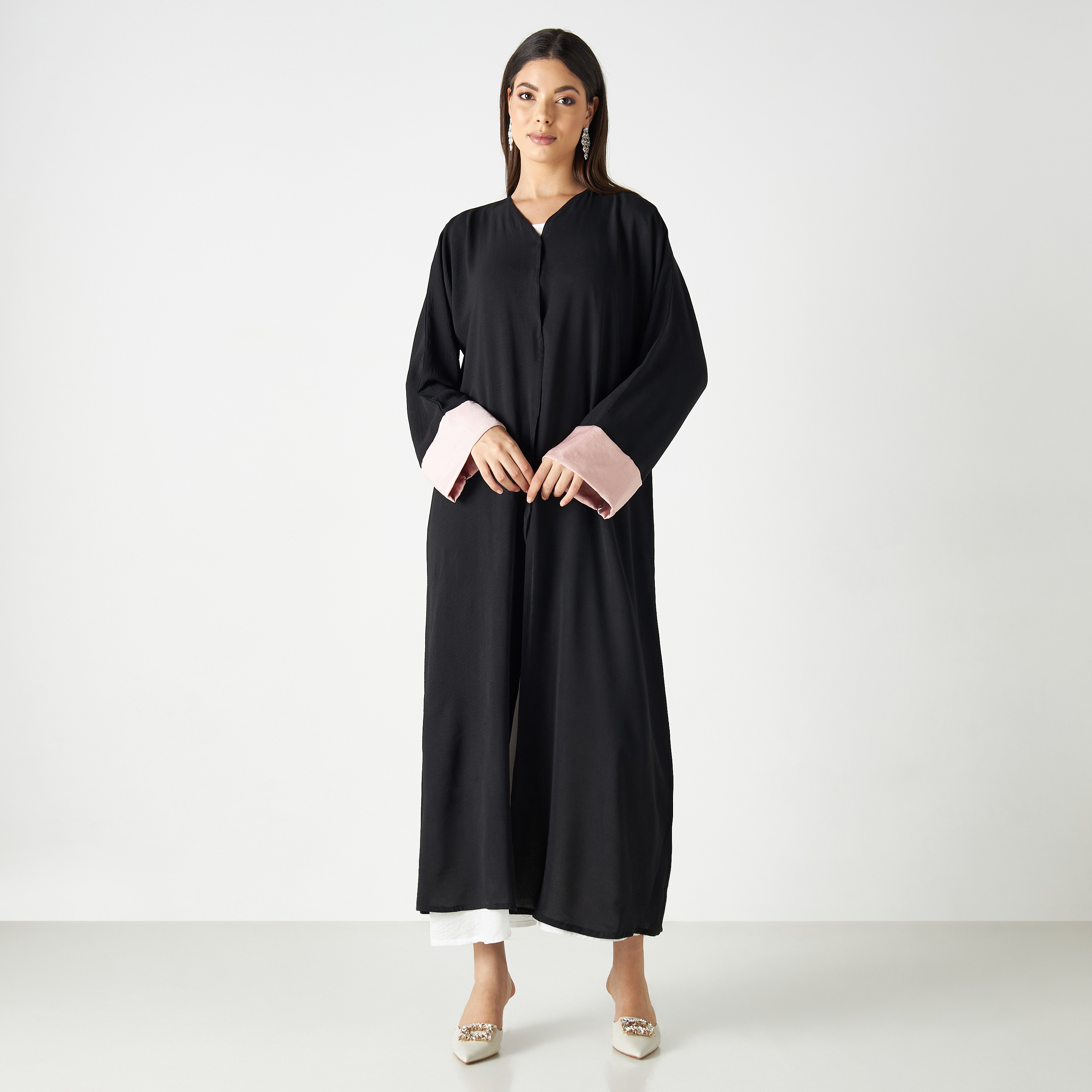 Set of 3 - Malikah Solid Abaya with 2 Hijabs-women-arabicclothing-abayas-image-4