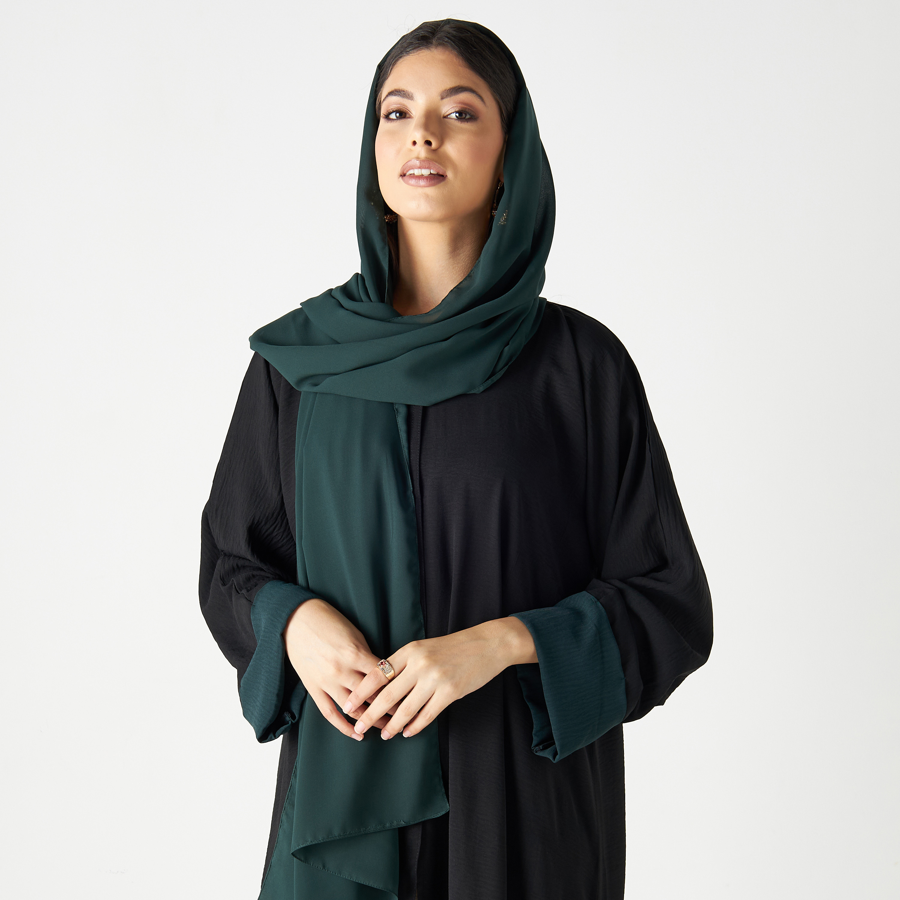 Set of 3 - Malikah Solid Abaya with 2 Hijabs-women-arabicclothing-abayas-image-2