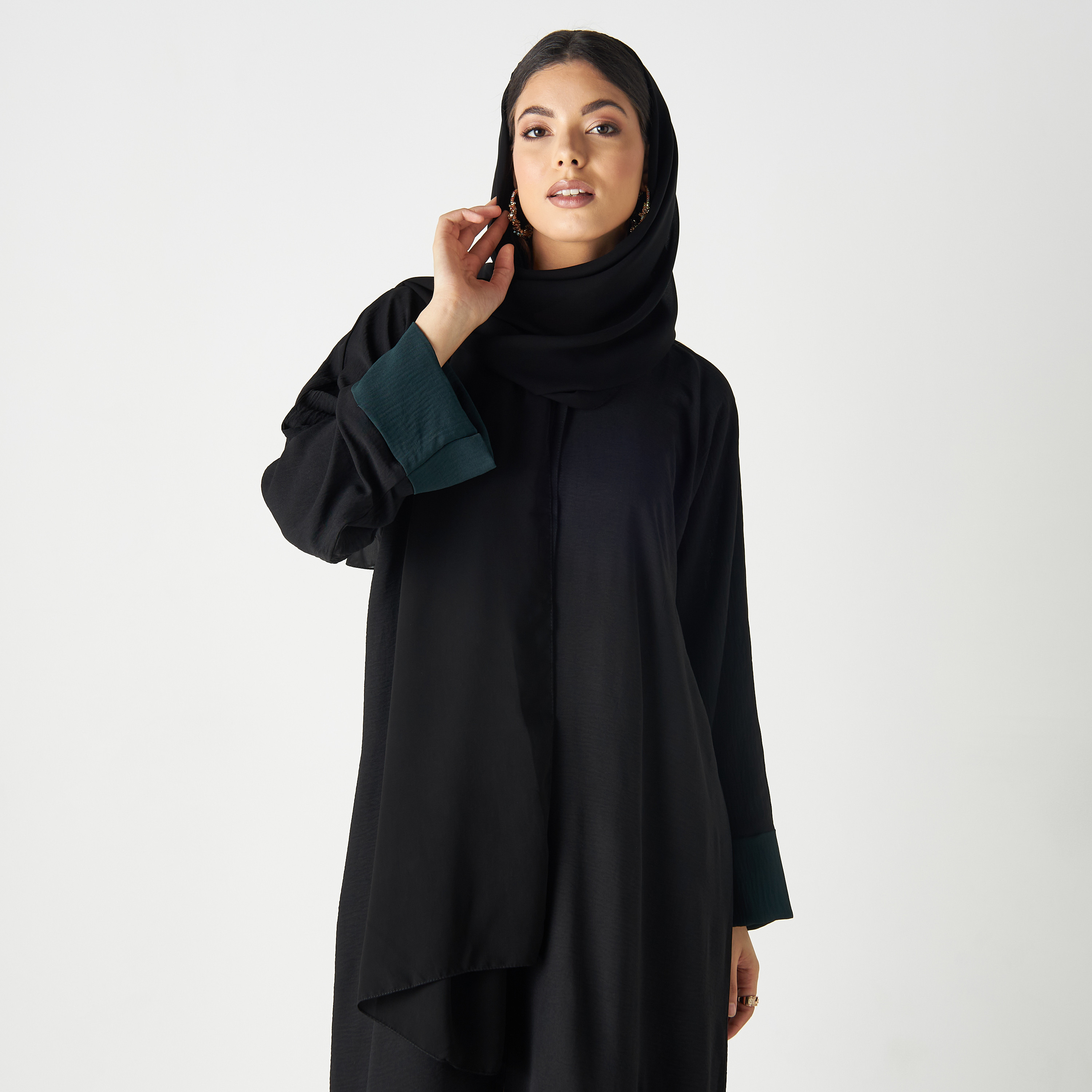 Set of 3 - Malikah Solid Abaya with 2 Hijabs-women-arabicclothing-abayas-image-3