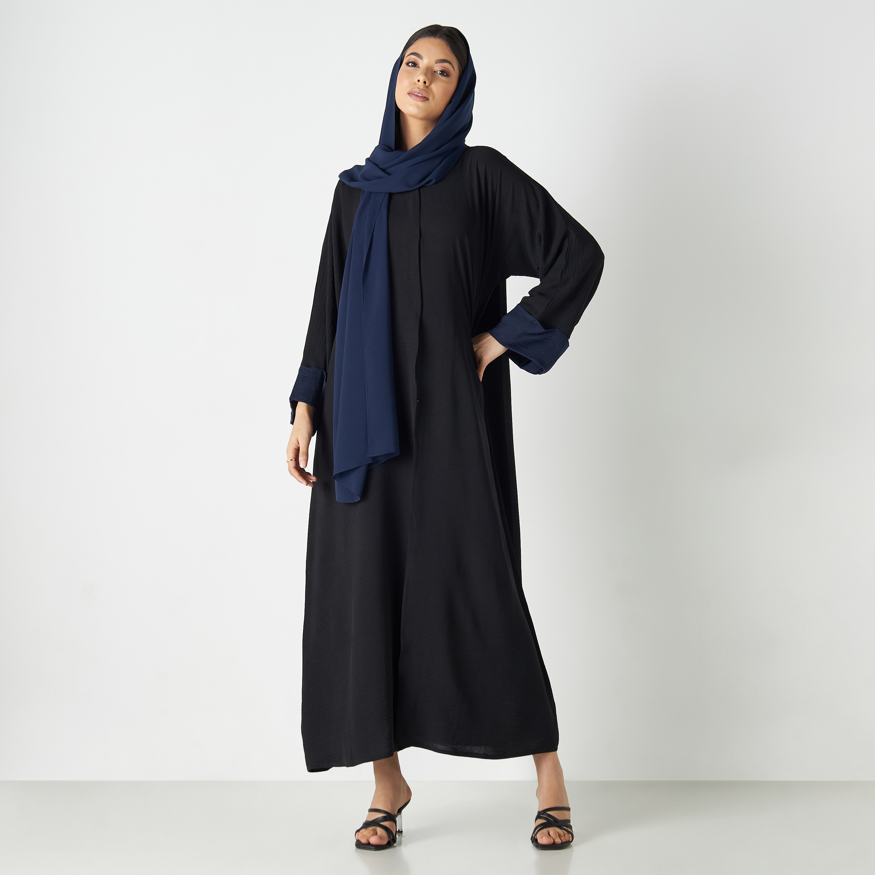 Set of 3 - Malikah Solid Abaya with 2 Hijabs-women-arabicclothing-abayas-image-1