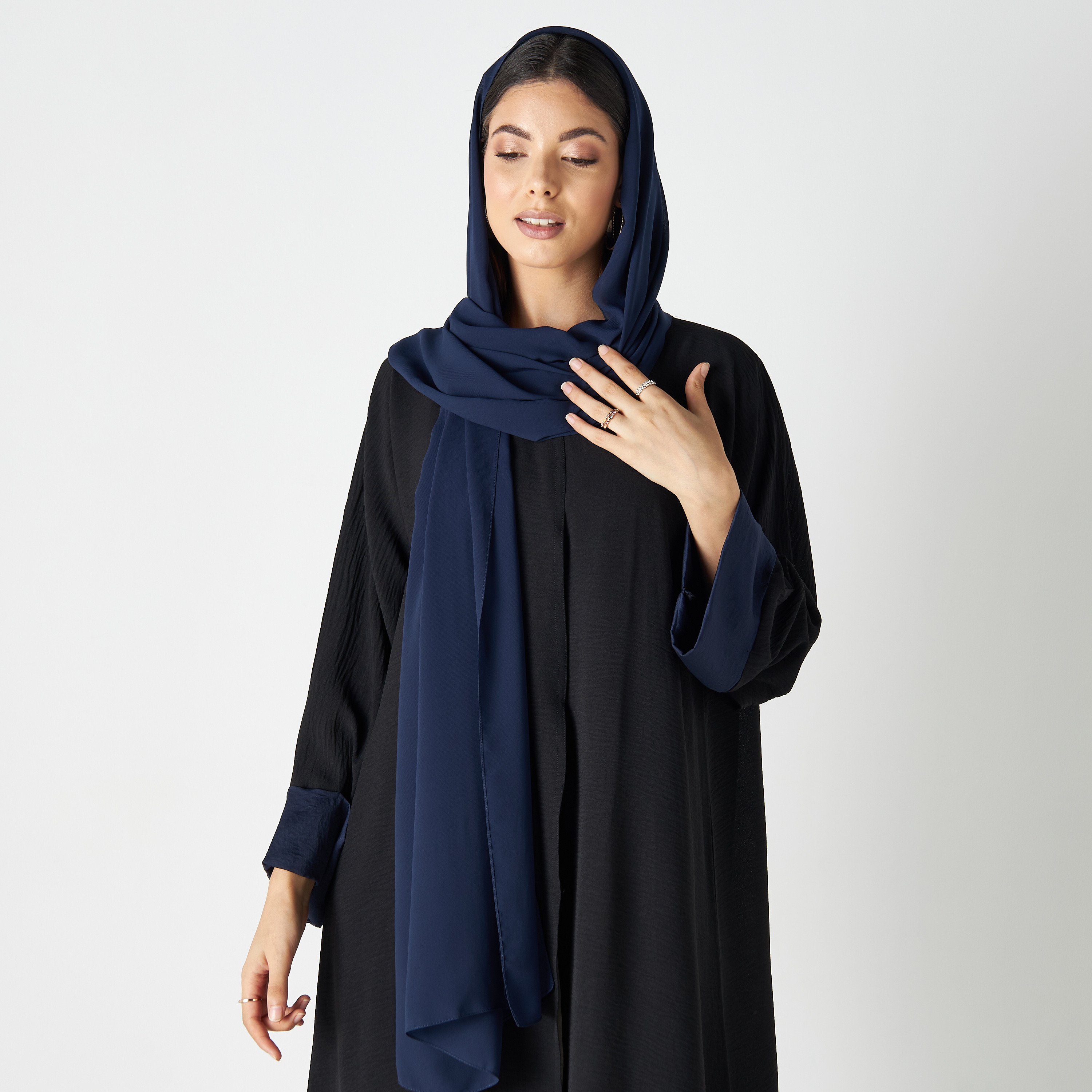 Set of 3 - Malikah Solid Abaya with 2 Hijabs-women-arabicclothing-abayas-image-2