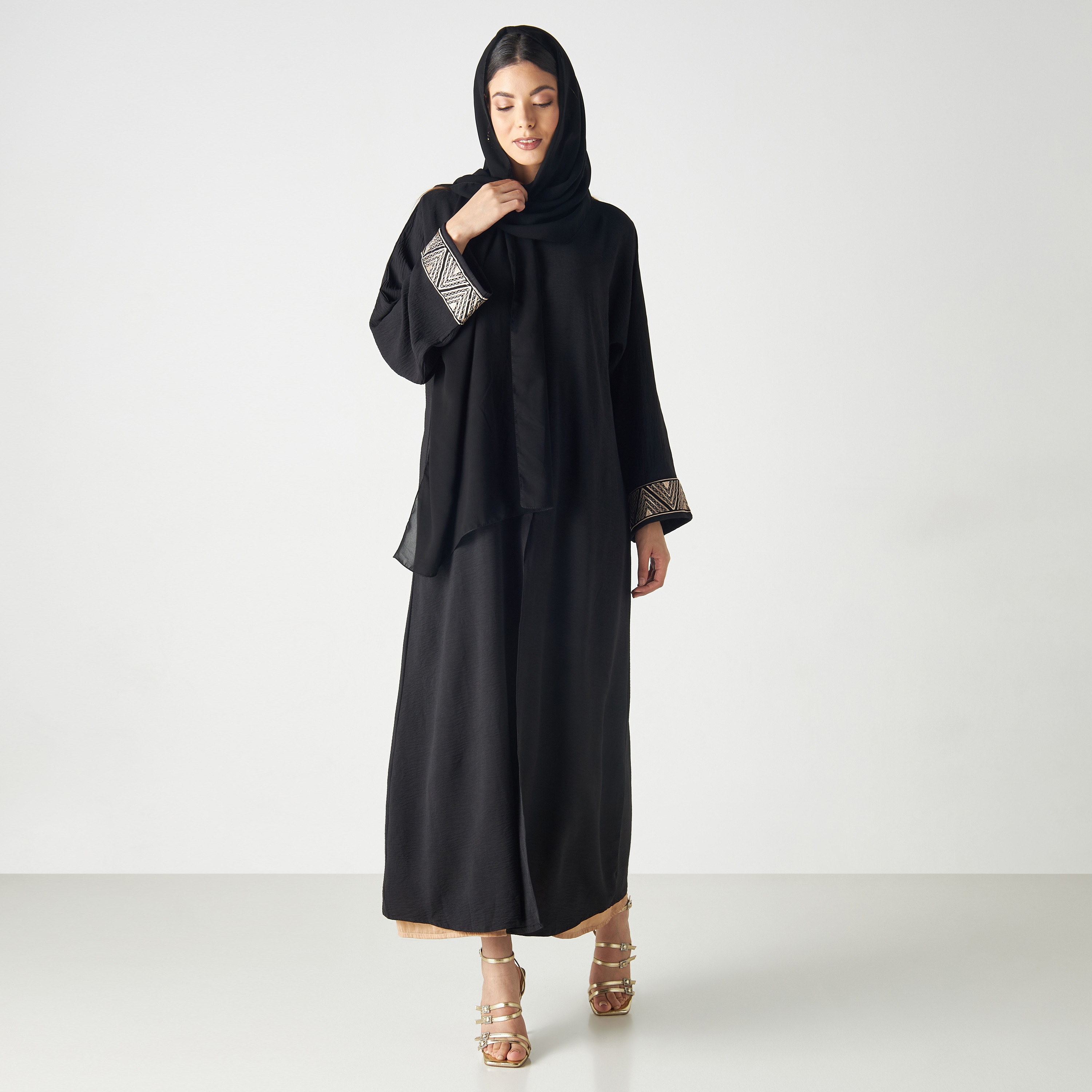 Set of 3 - Malikah Solid Abaya with 2 Hijabs-women-arabicclothing-abayas-image-1