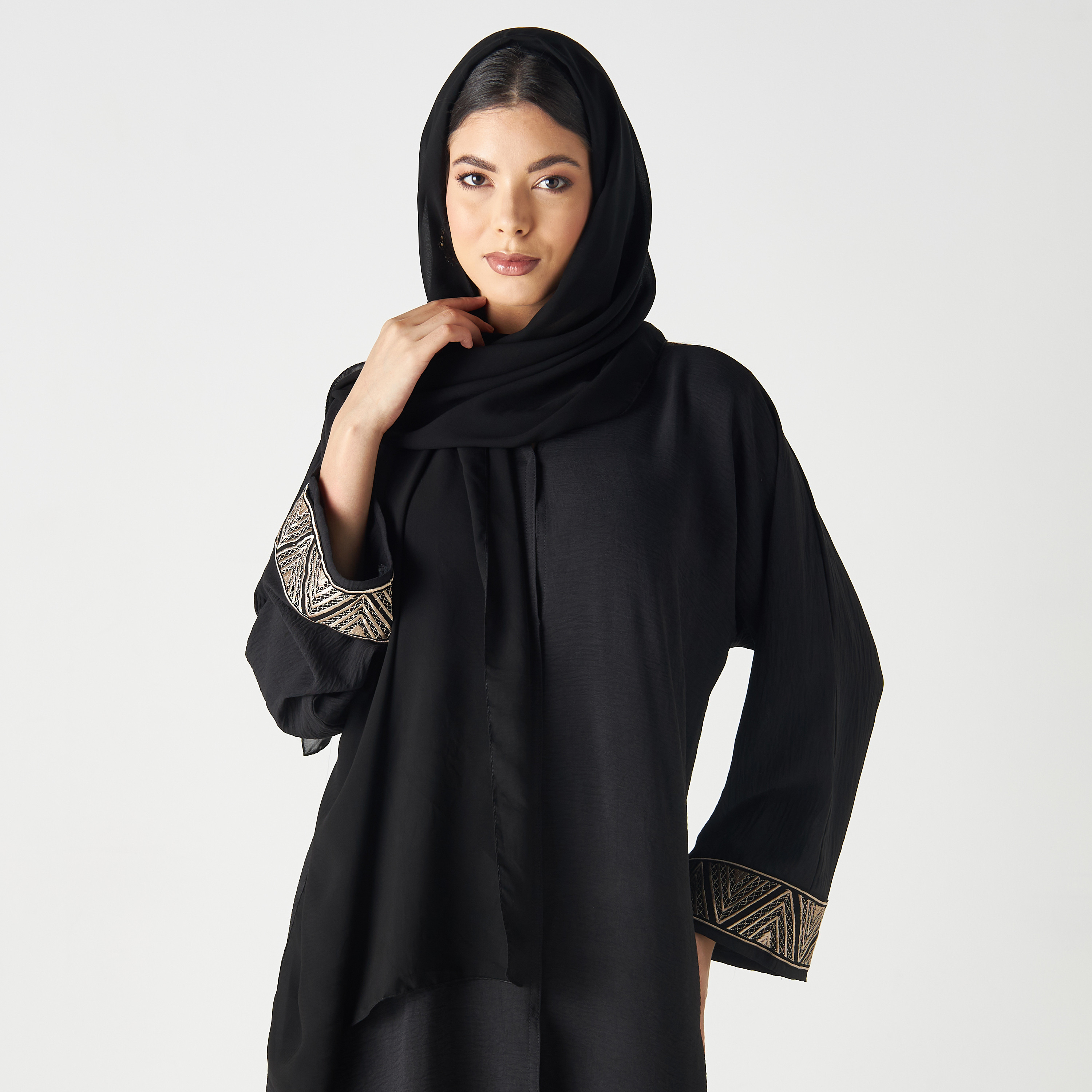 Set of 3 - Malikah Solid Abaya with 2 Hijabs-women-arabicclothing-abayas-image-3