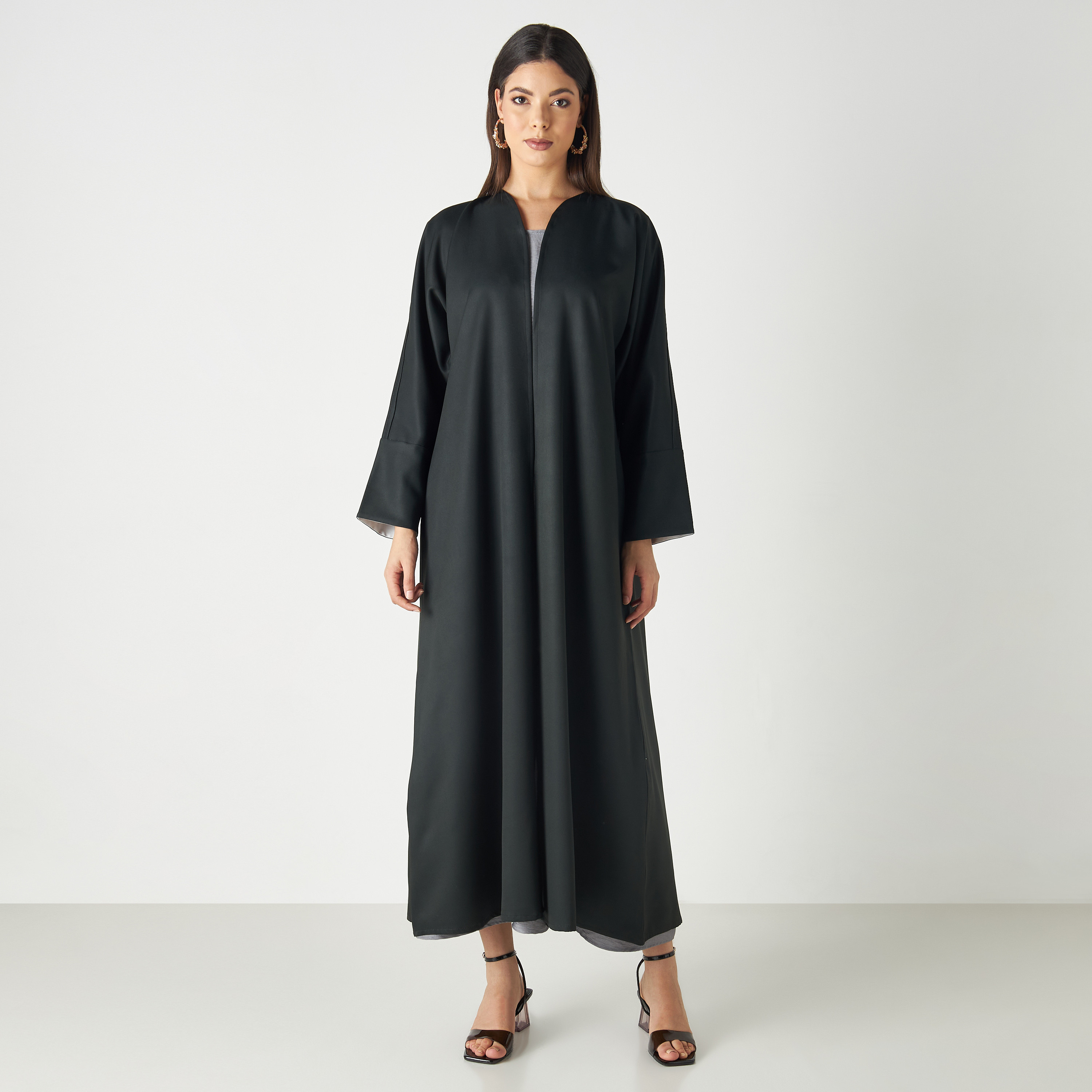 Malikah Solid Open Front Abaya with 2 Hijabs-women-arabicclothing-abayas-image-4