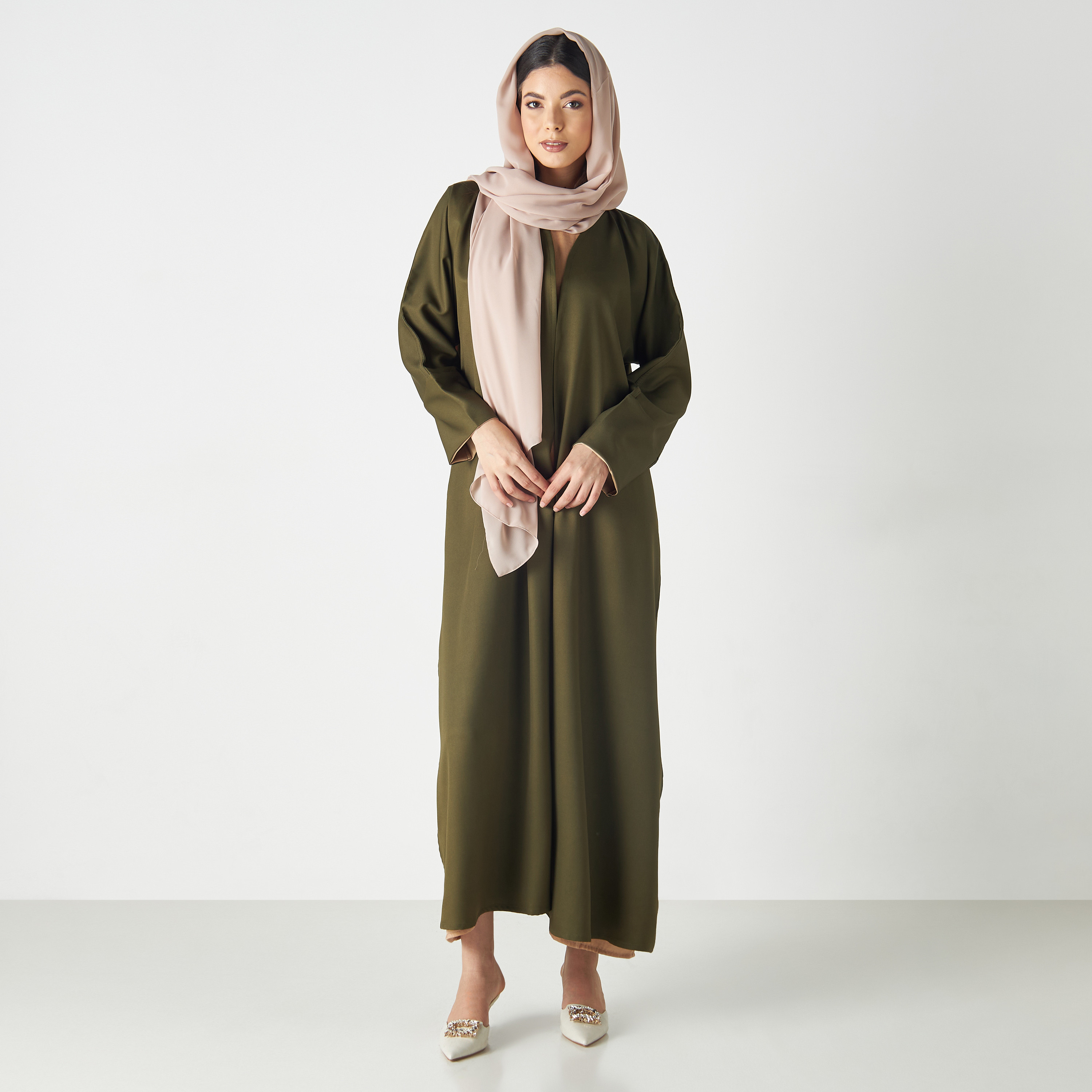 Malikah Solid Open Front Abaya with 2 Hijabs-women-arabicclothing-abayas-image-1