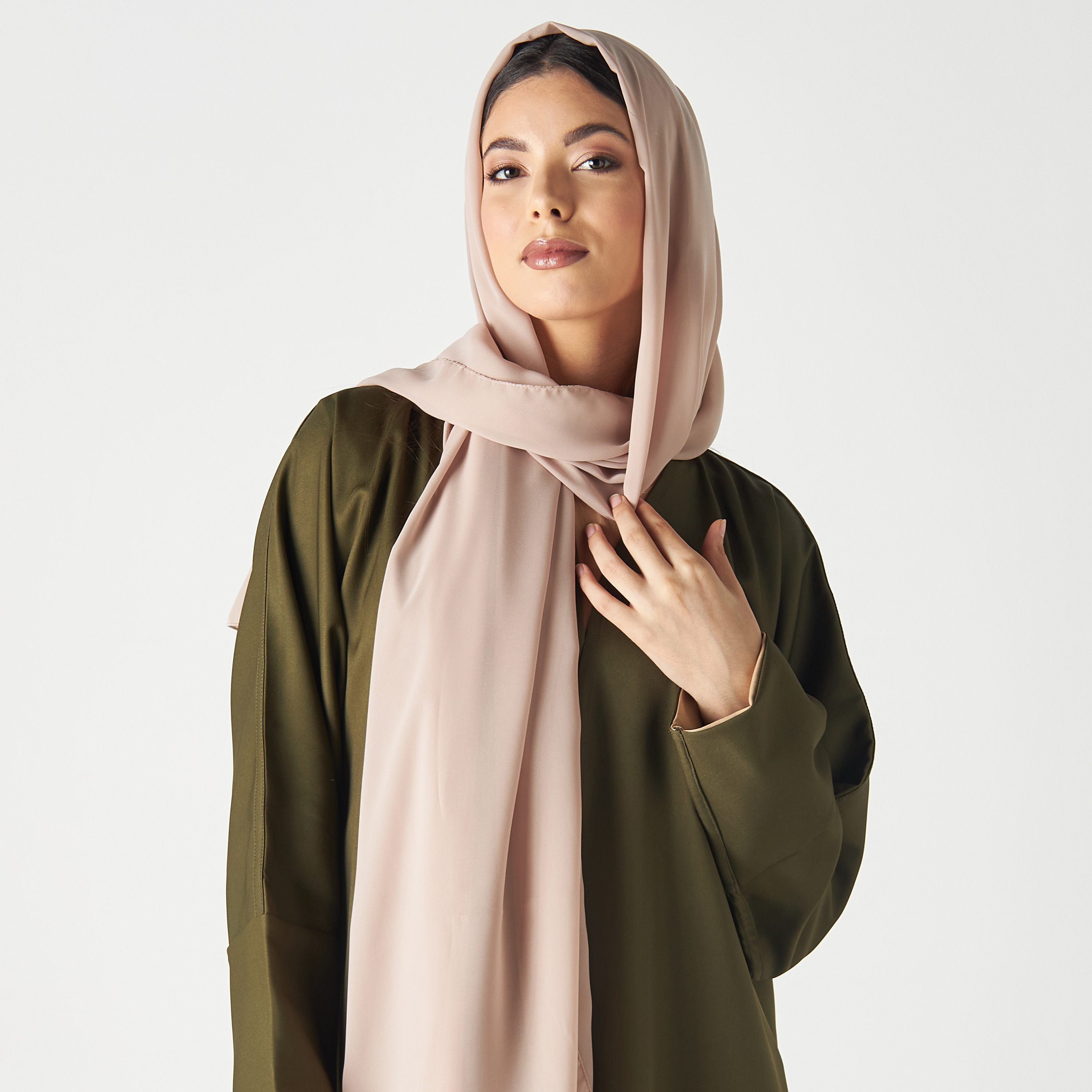 Malikah Solid Open Front Abaya with 2 Hijabs-women-arabicclothing-abayas-image-3
