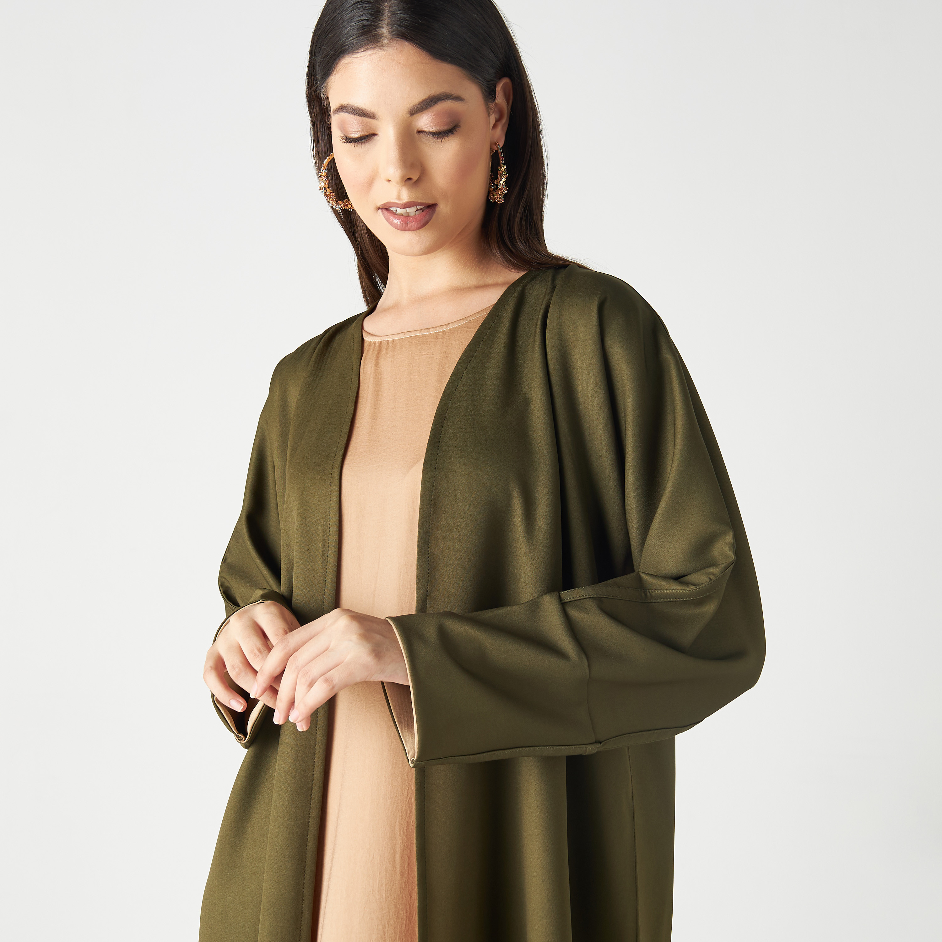 Malikah Solid Open Front Abaya with 2 Hijabs-women-arabicclothing-abayas-image-5