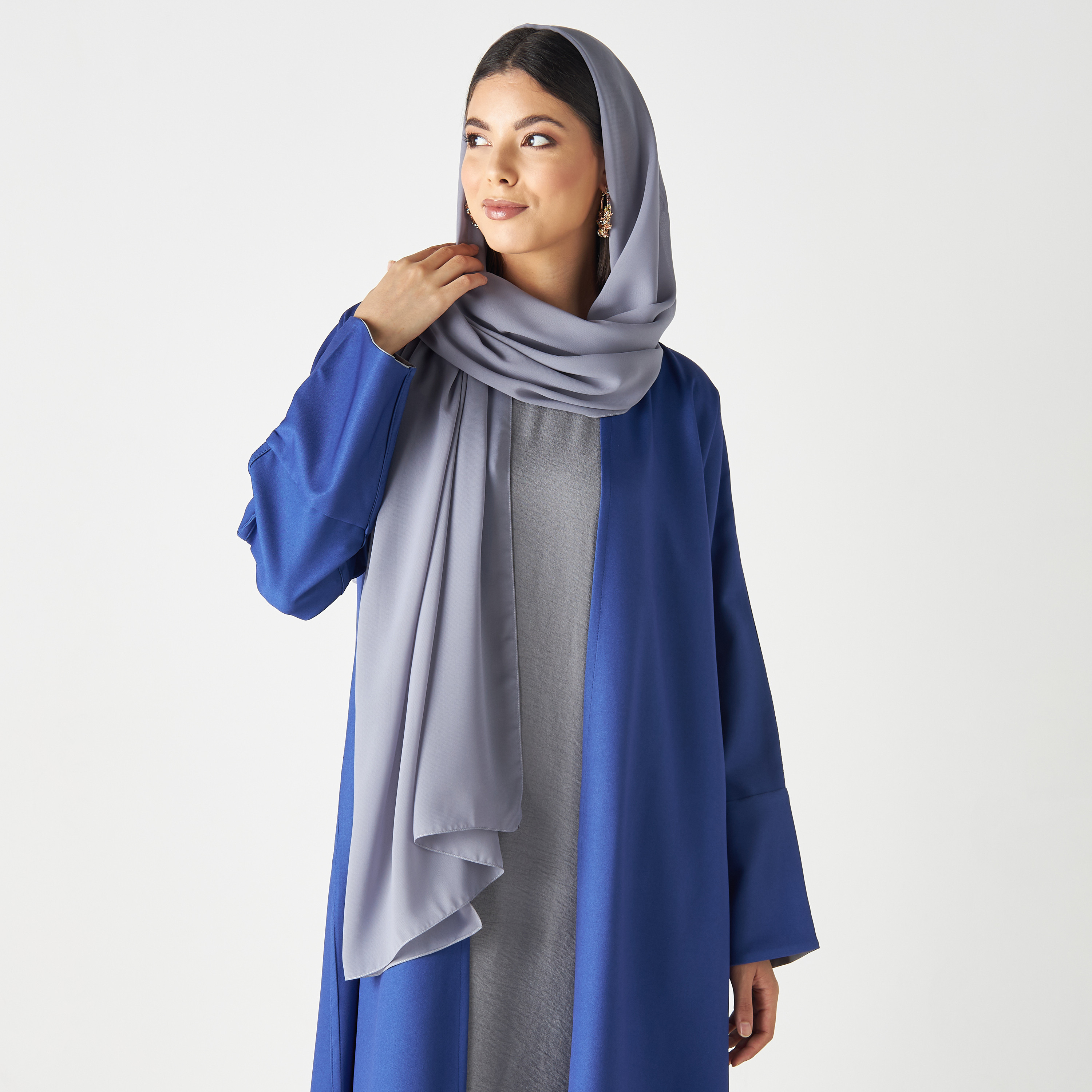 Malikah Solid Open Front Abaya with 2 Hijabs-women-arabicclothing-abayas-image-2
