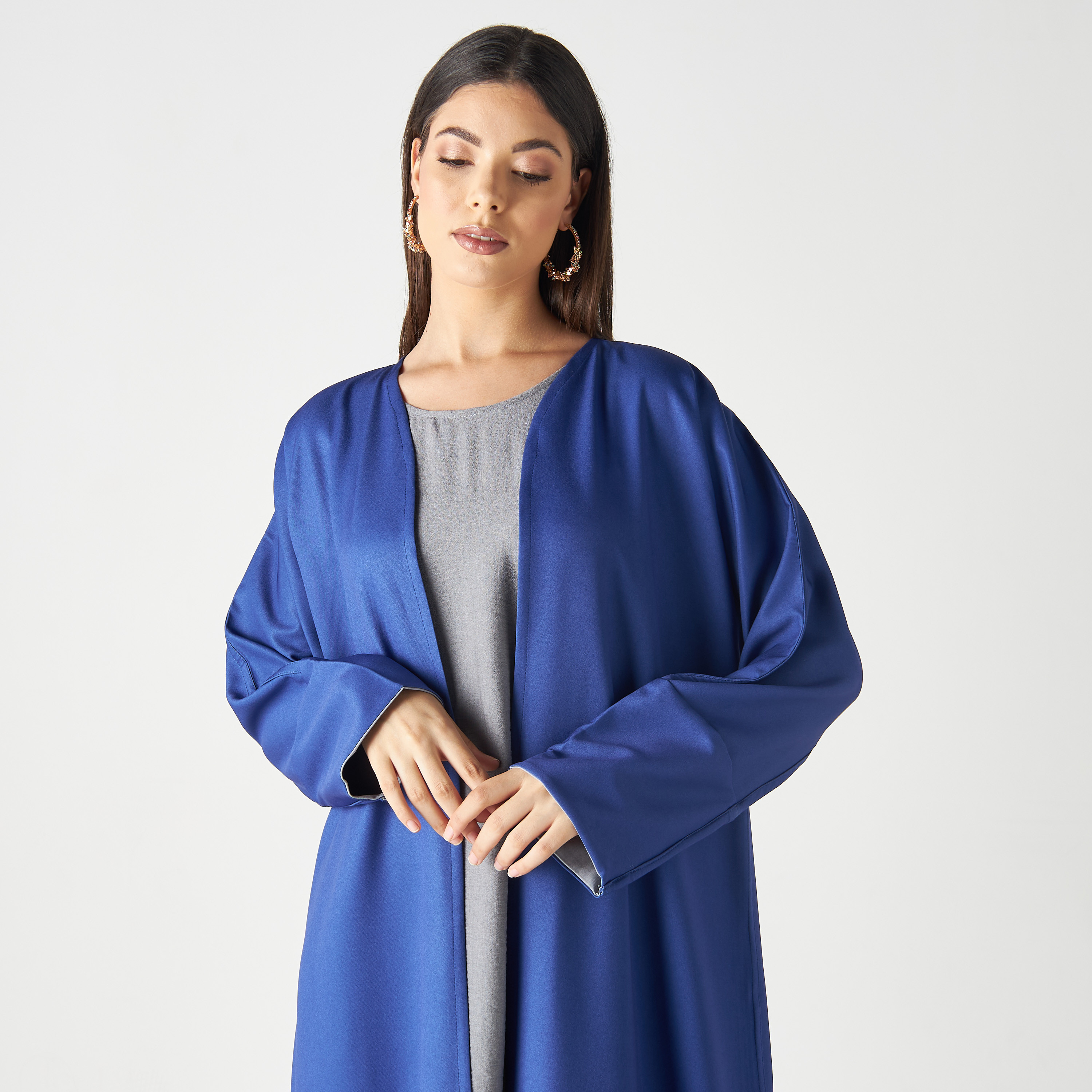 Malikah Solid Open Front Abaya with 2 Hijabs-women-arabicclothing-abayas-image-5