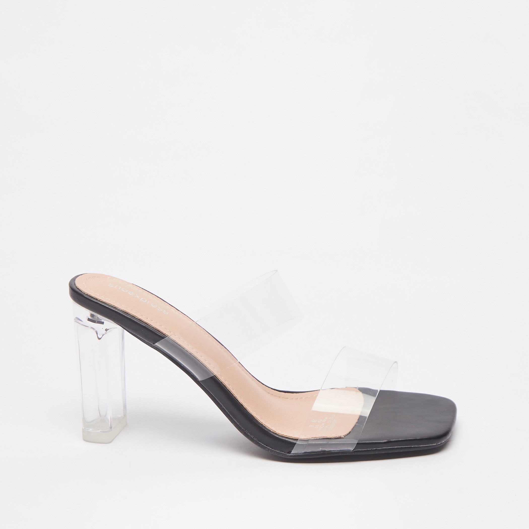 Buy Women s Clear Strap Open Toe Slip On Sandals with Block Heels Online Centrepoint UAE