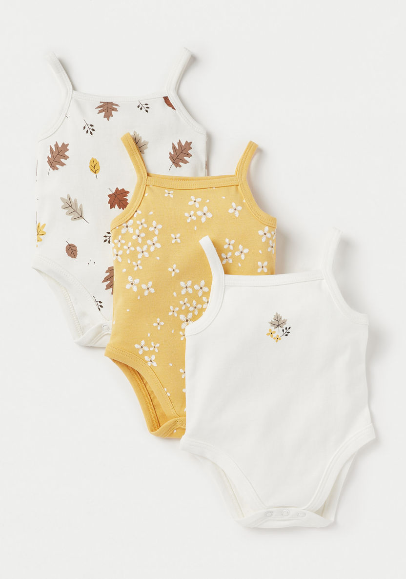 Juniors Floral Print Sleeveless Bodysuit - Set of 3-Bodysuits-image-0