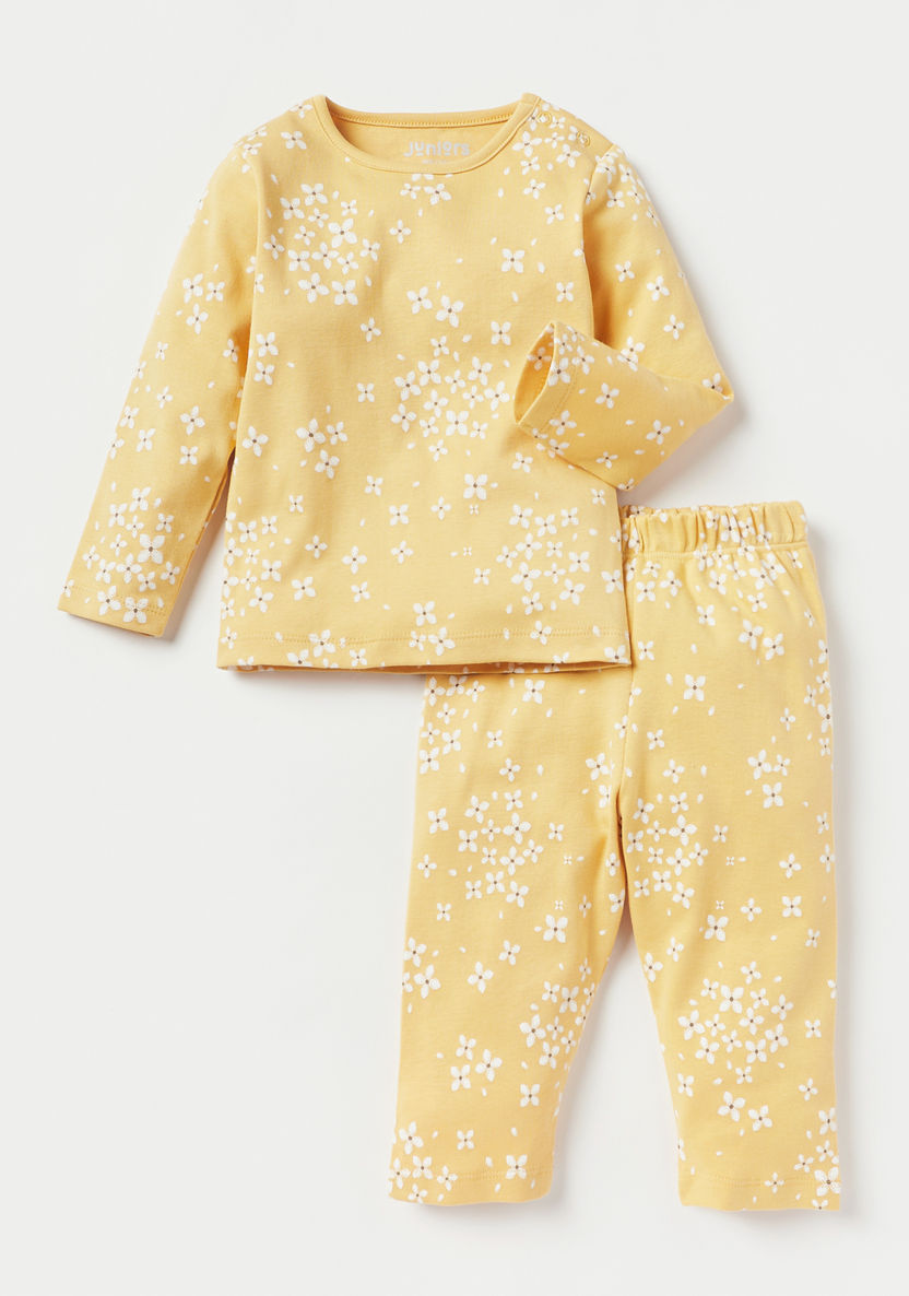 Juniors Floral Print T-shirt and Pyjama Set-Pyjama Sets-image-0