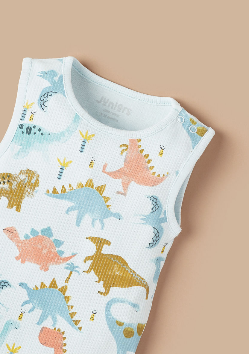 Juniors All-Over Dinosaur Print Sleeveless Bodysuit with Snap Button Closure-Bodysuits-image-1