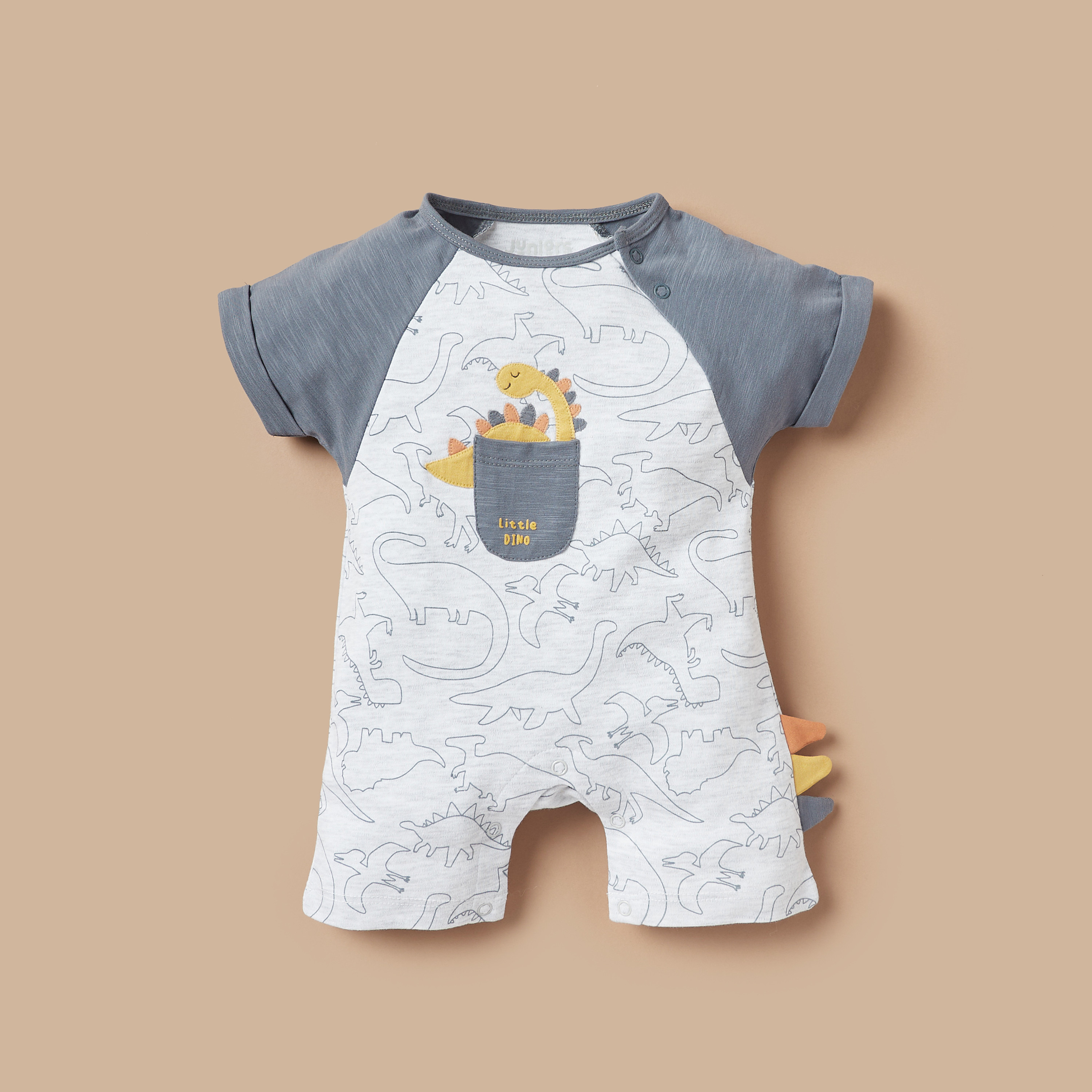 Juniors Dinosaur Print Romper with Raglan Sleeves-baby-boys-clothing-rompers-image-1