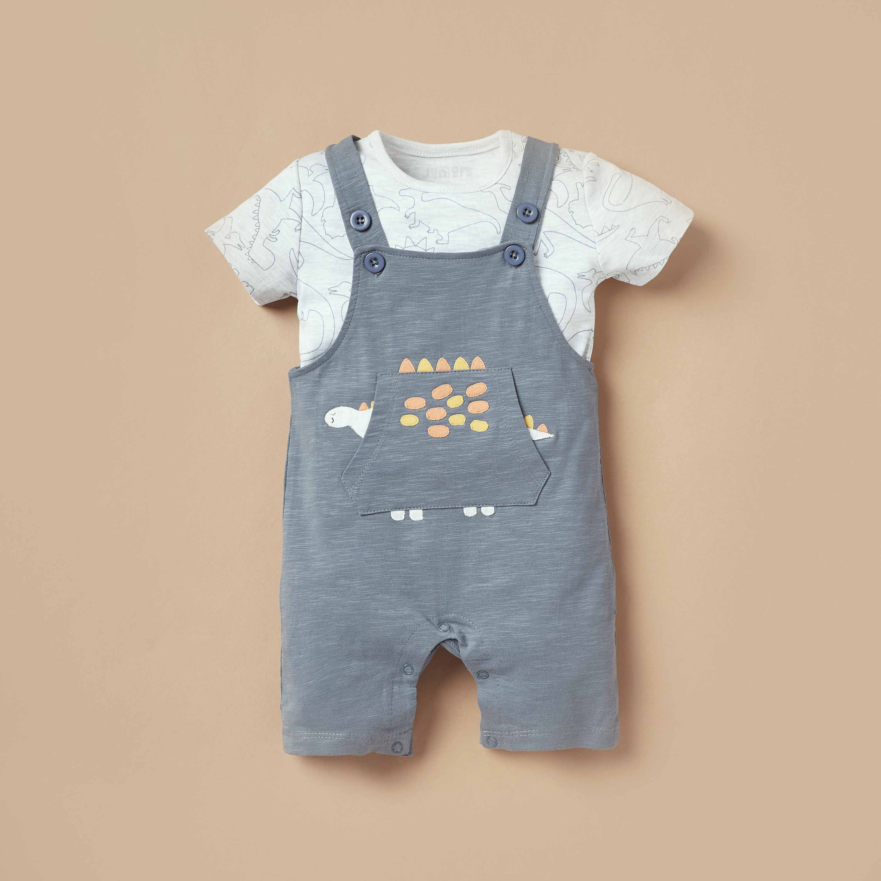 طقم دنغري وتيشيرت بأكمام قصيرة وطبعات ديناصور من جونيورز-baby-boys-clothing-winterwear-rompers-image-1