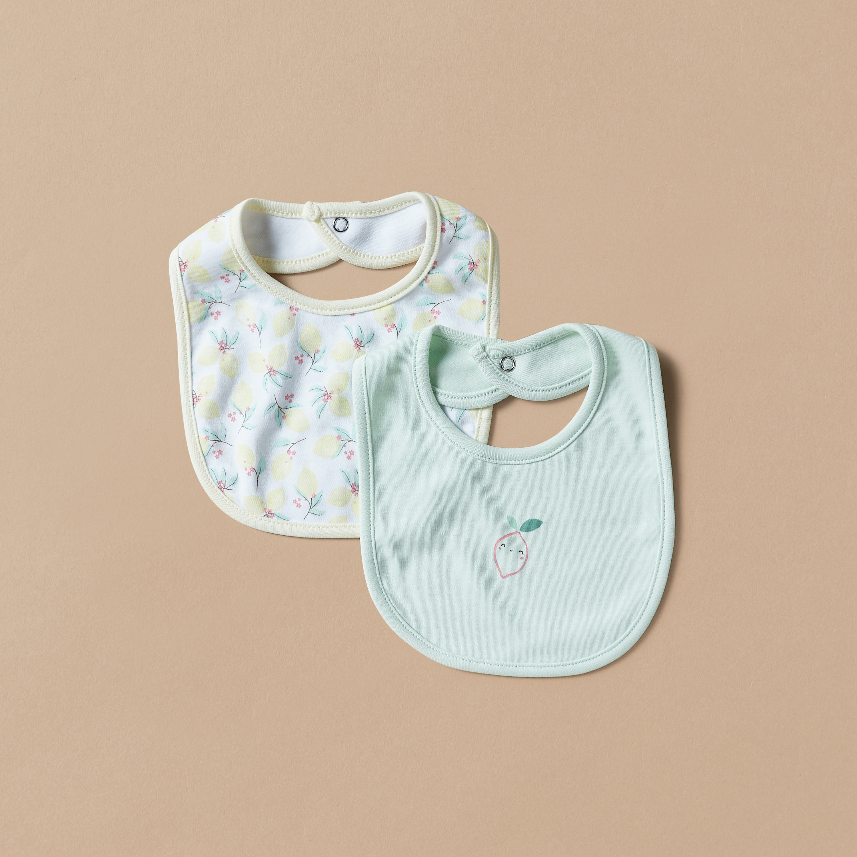 Juniors Lemon Print Bib with Snap Button Closure - Set of 2-baby-feeding-bibs-image-1