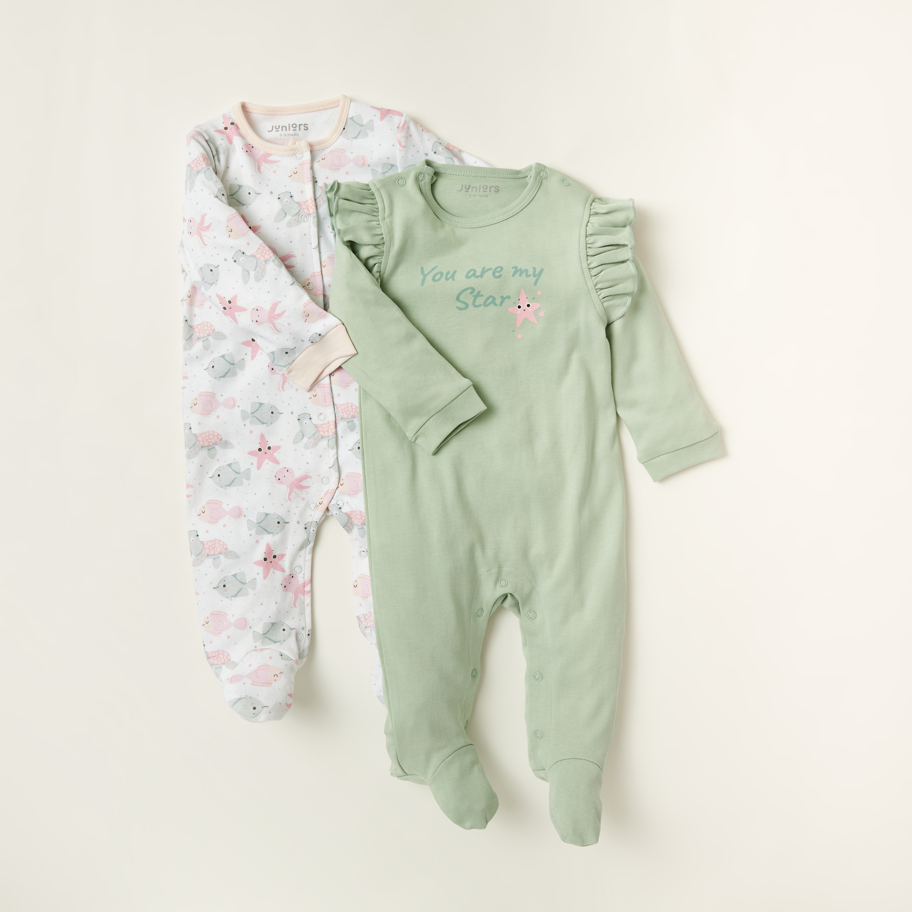 Juniors Printed Sleepsuit with Long Sleeves - Set of 2-baby-girls-clothing-nightwear-sleepsuits-image-1