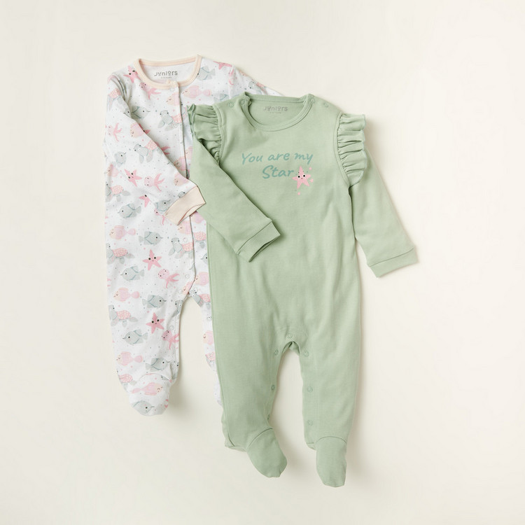 Juniors Printed Sleepsuit with Long Sleeves - Set of 2
