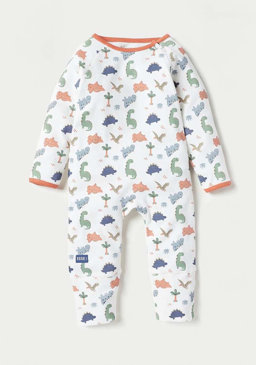 Juniors All-Over Dinosaur Print Sleepsuit with Button Closure-Sleepsuits-image-0