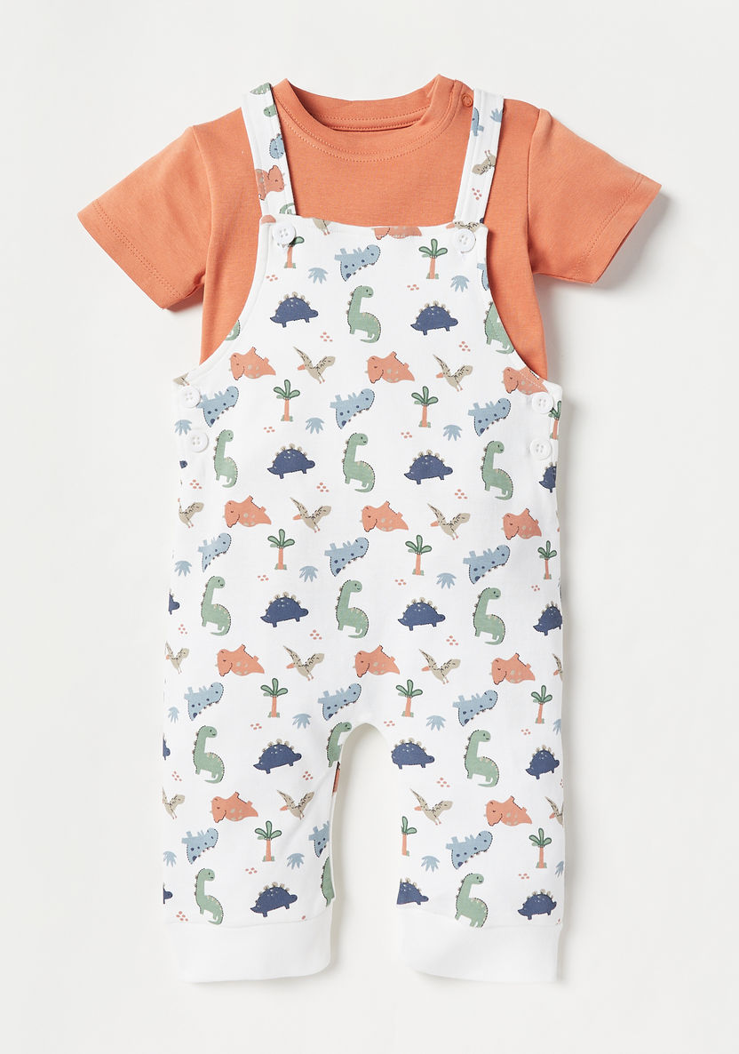Juniors Printed Dungarees and T-shirt Set-Rompers%2C Dungarees and Jumpsuits-image-0
