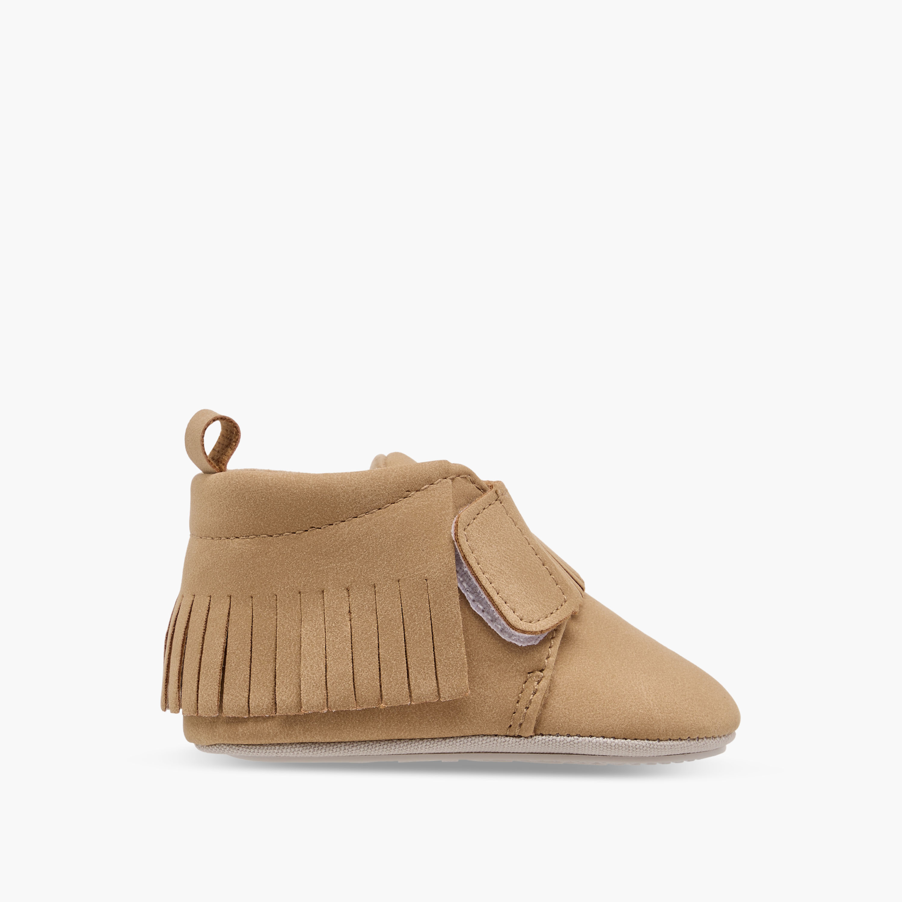 Giggles Fringe Detail Booties with Hook and Loop Closure-baby-boys-shoes-closedshoes-image-3