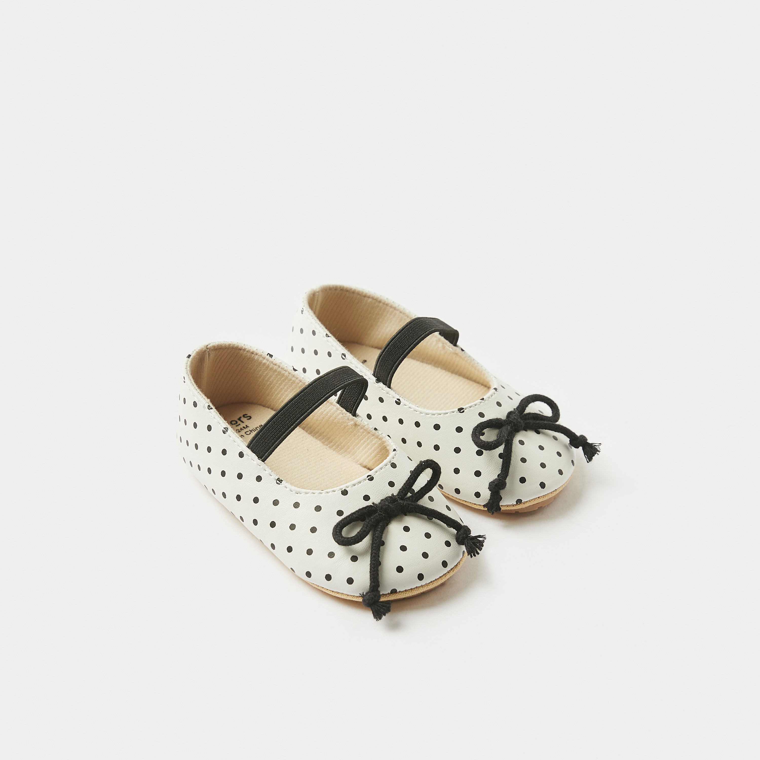 Juniors Polka Dot Print Booties with Bow and Elasticated Strap-baby-girls-shoes-booties-image-2