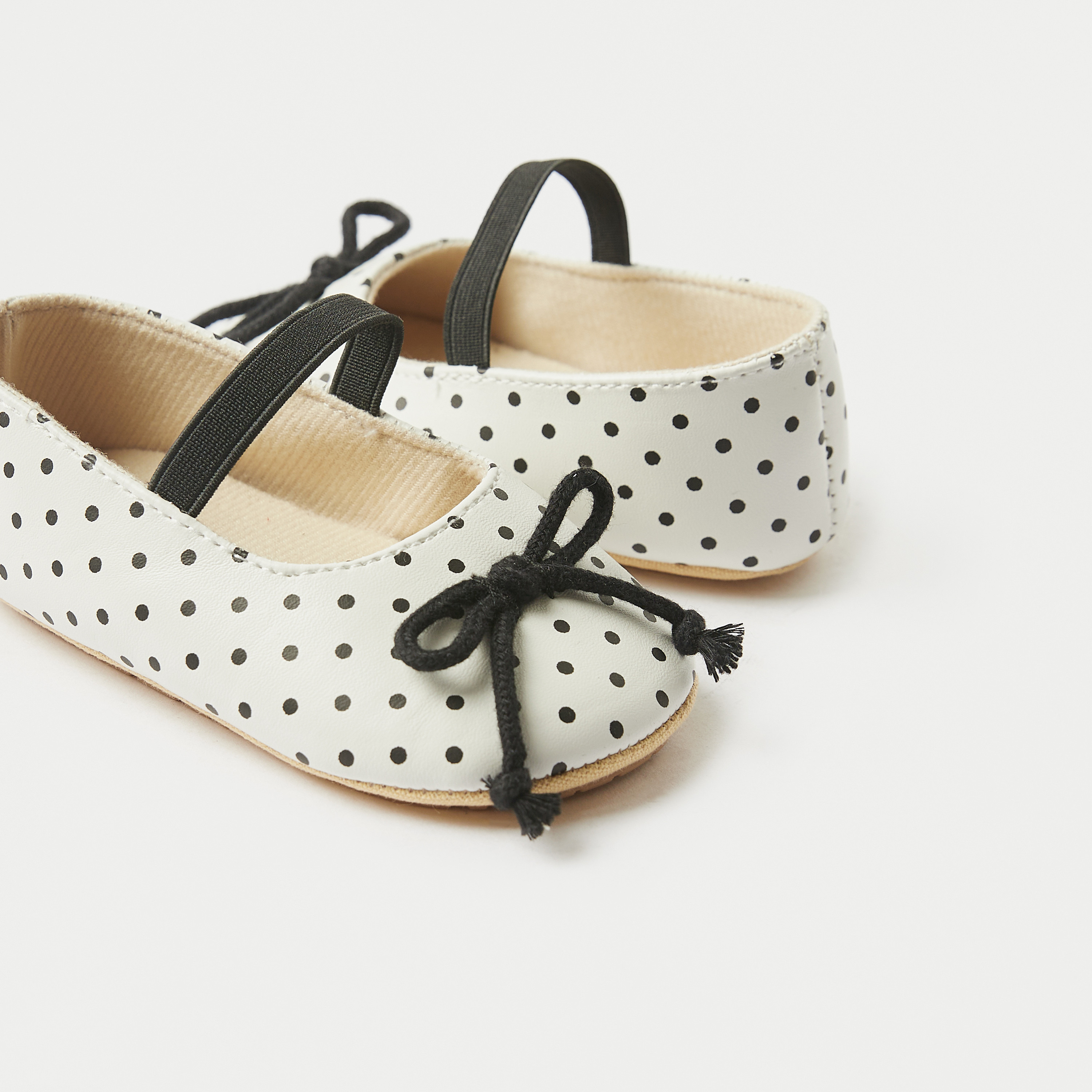 Juniors Polka Dot Print Booties with Bow and Elasticated Strap-baby-girls-shoes-booties-image-3