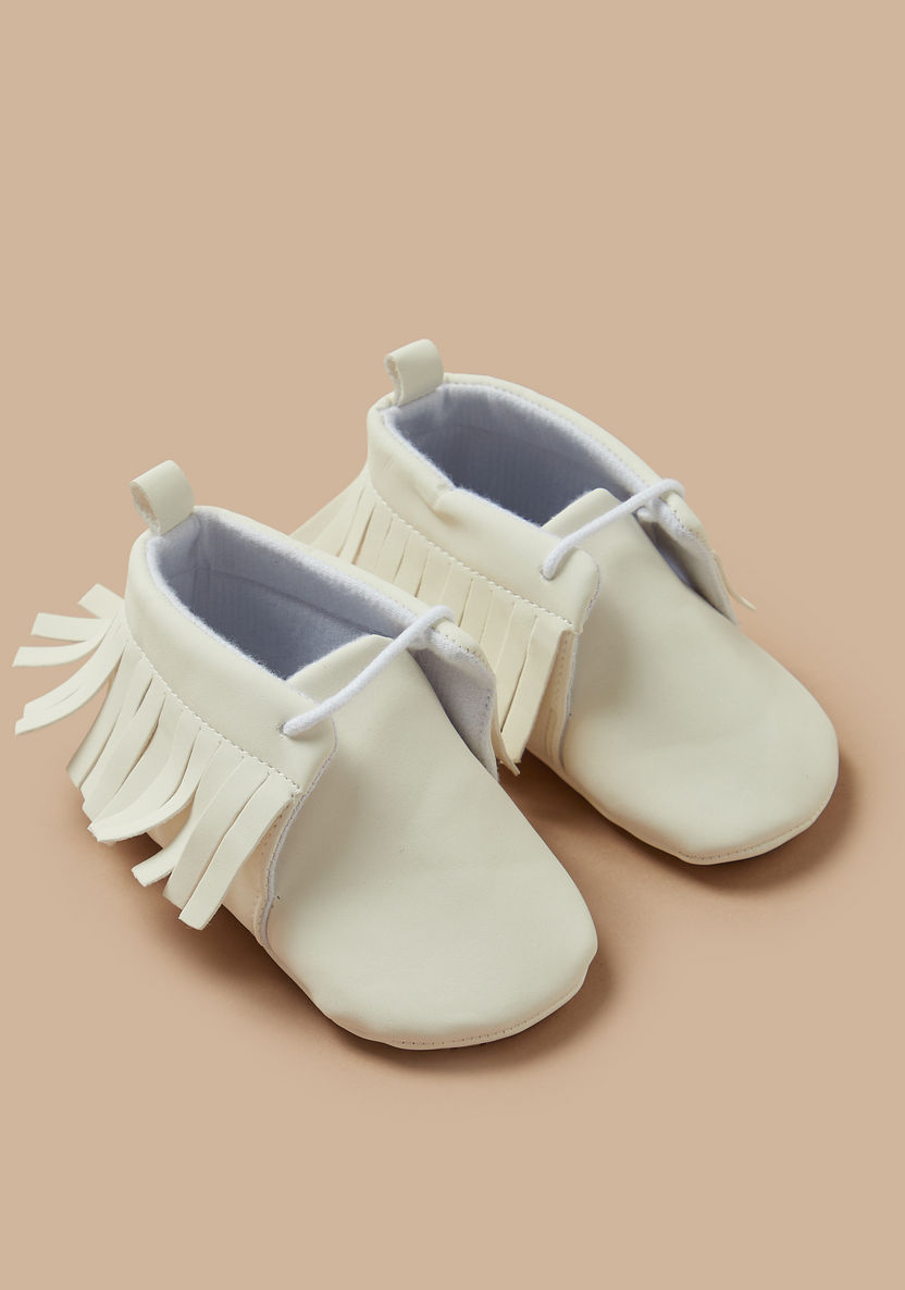 Juniors Solid Slip-On Cowboy Booties with Fringes-Casual-image-1