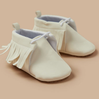 Juniors Solid Slip-On Cowboy Booties with Fringes-Casual-image-2