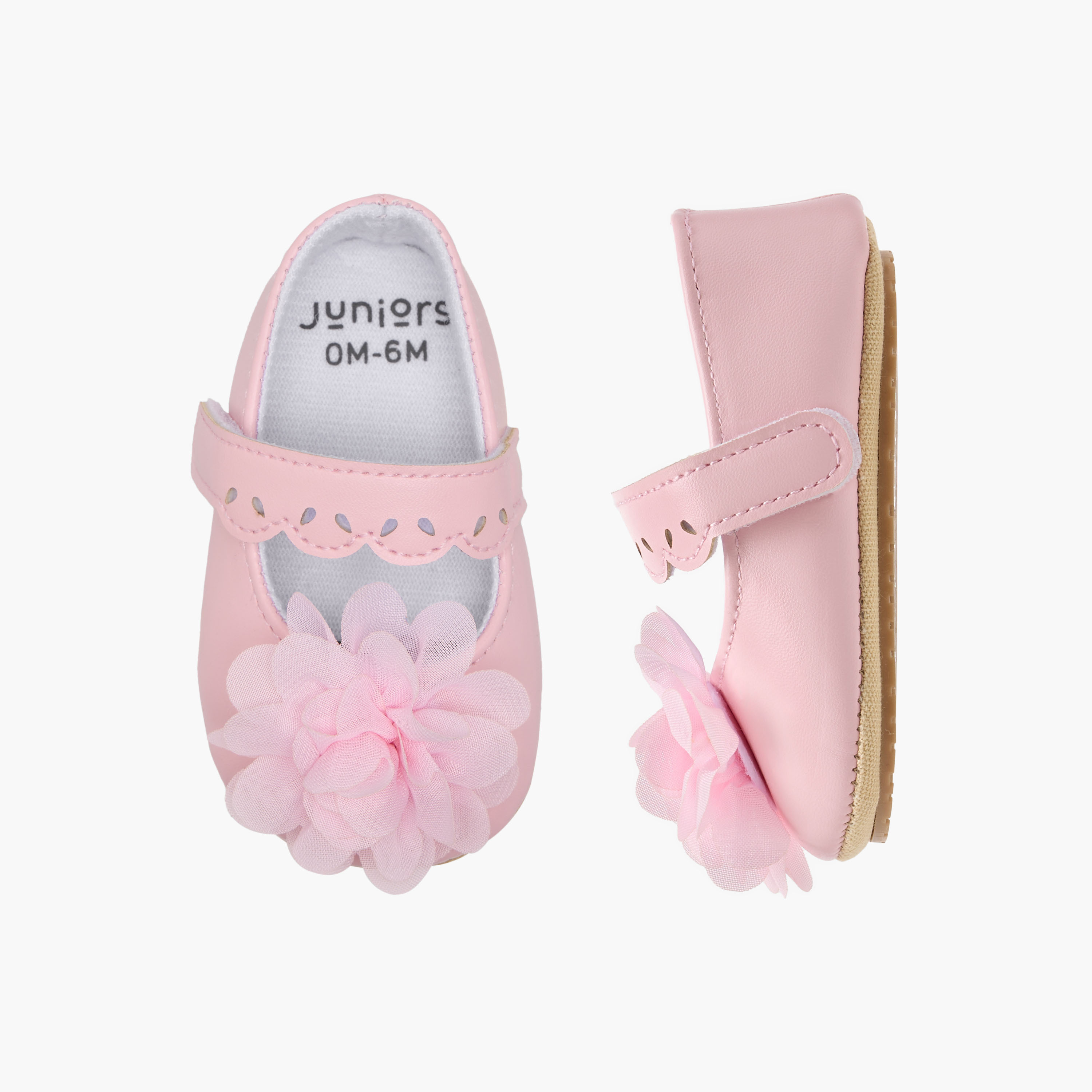 Juniors Floral Applique Booties with Hook and Loop Closure-baby-girls-shoes-closedshoes-image-1