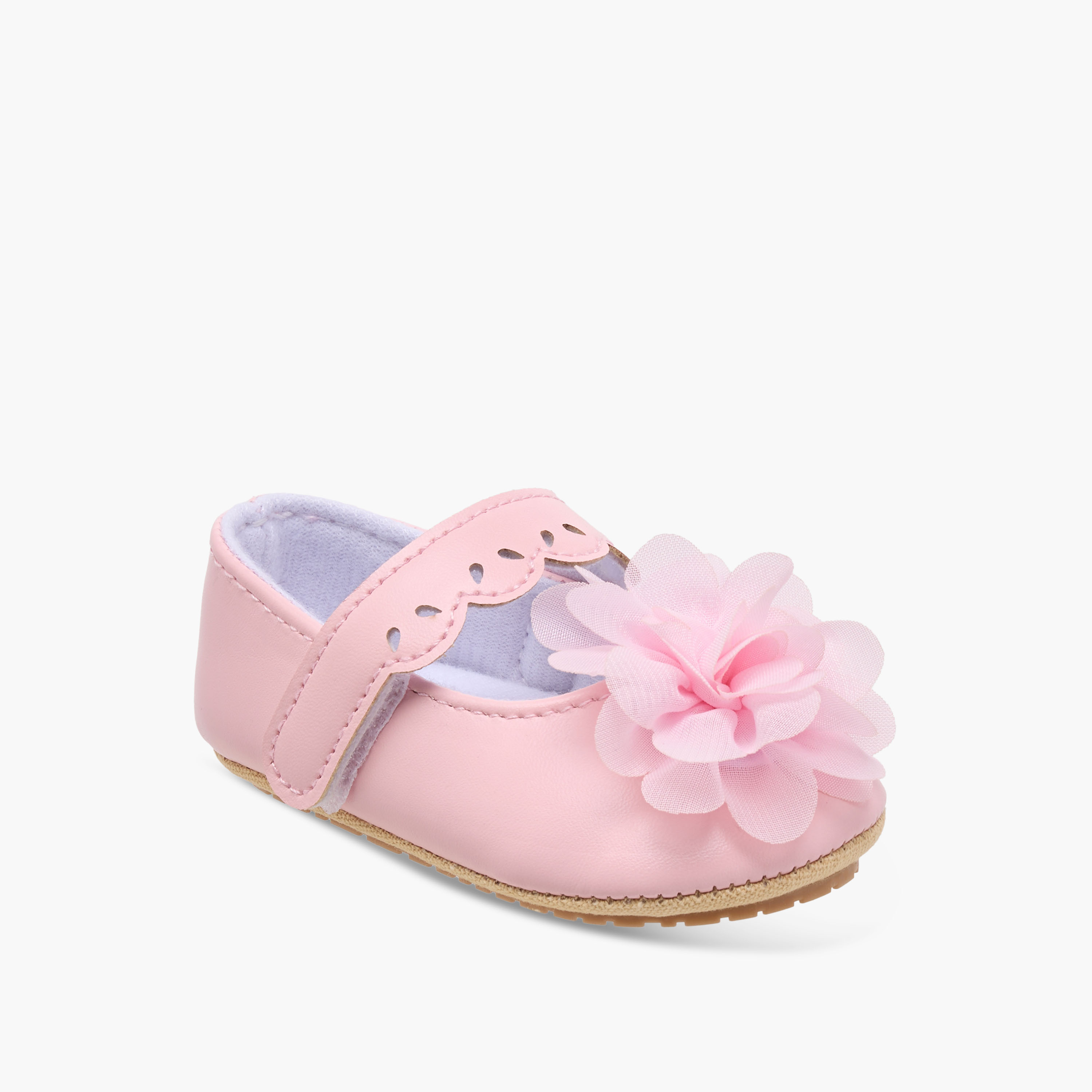 Juniors Floral Applique Booties with Hook and Loop Closure-baby-girls-shoes-closedshoes-image-2