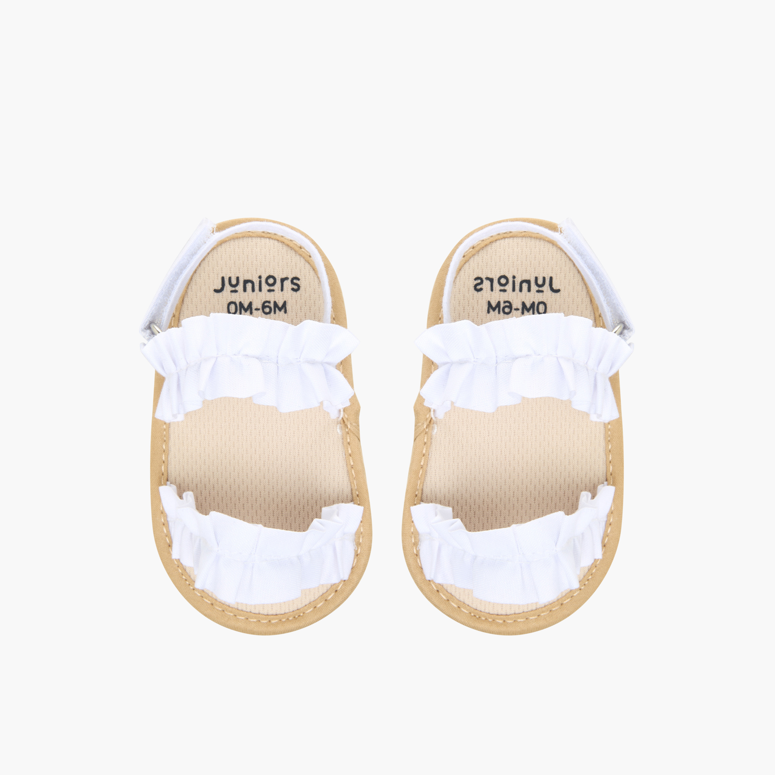 حذاء بوت بشريط إغلاق لاصق وتفاصيل كشكش من جونيورز-baby-girls-shoes-booties-image-1