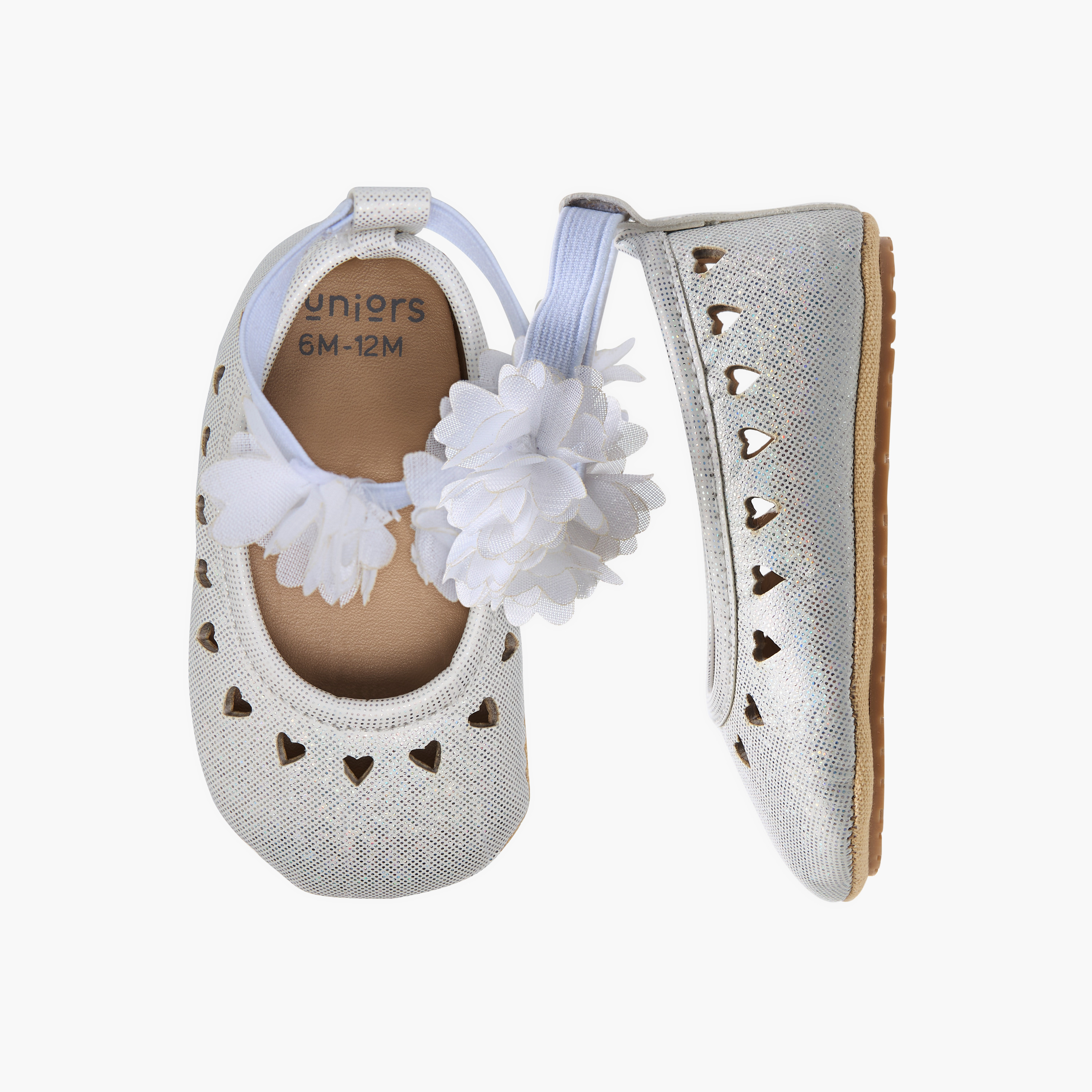 Juniors Glitter Heart Cut-Out Detail Booties with Flower Applique-baby-girls-shoes-booties-image-1
