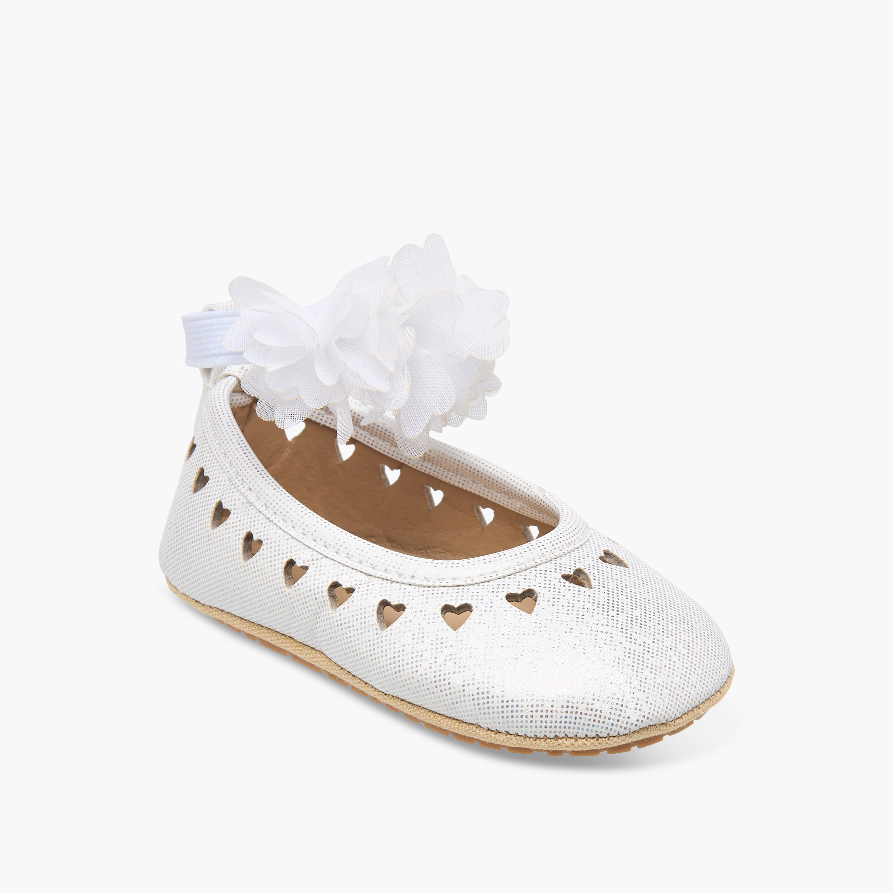 Juniors Glitter Heart Cut-Out Detail Booties with Flower Applique-baby-girls-shoes-booties-image-2