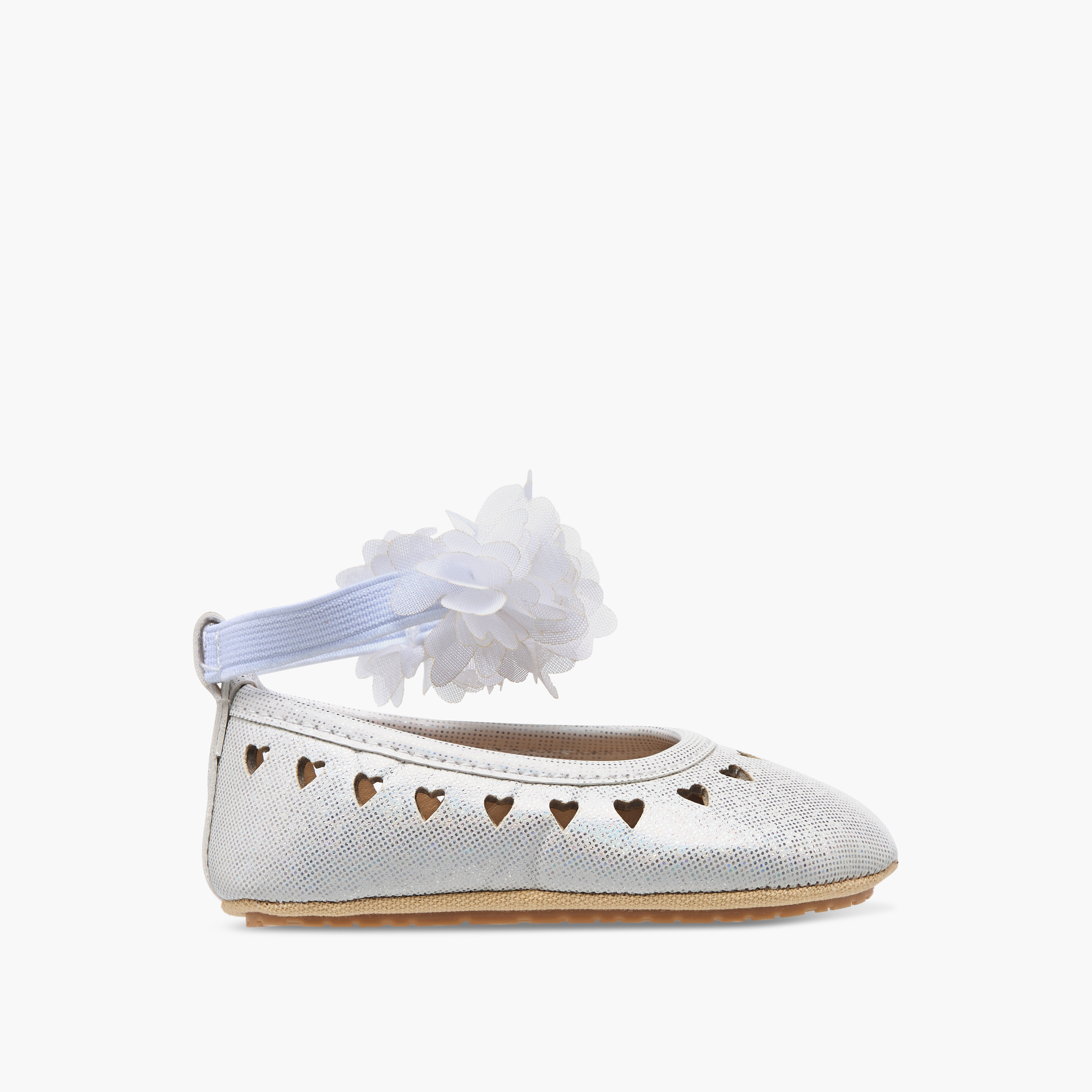 Juniors Glitter Heart Cut-Out Detail Booties with Flower Applique-baby-girls-shoes-booties-image-3