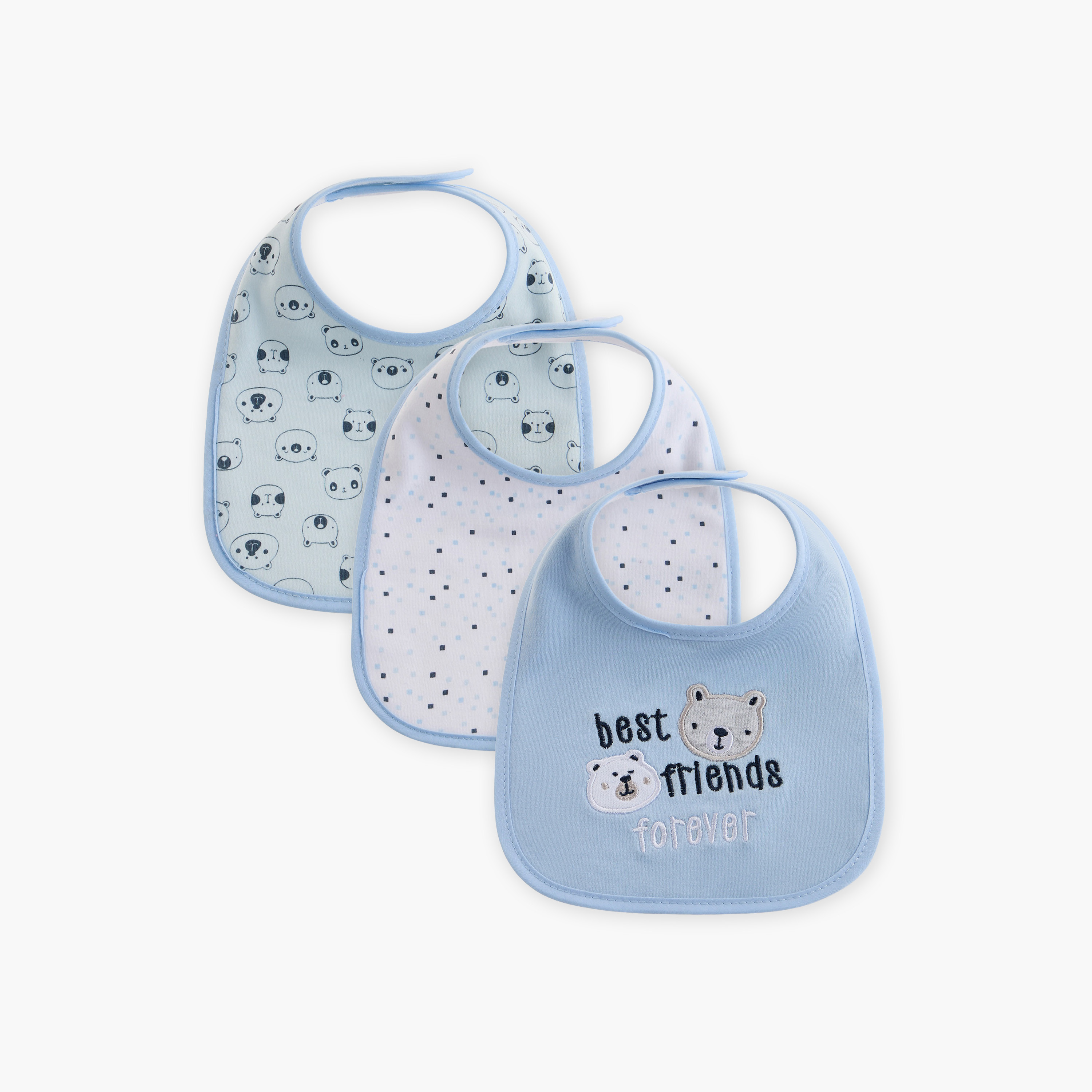 Juniors Bear Print Bib with Hook and Loop Closure - Set of 3-baby-feeding-bibs-image-1